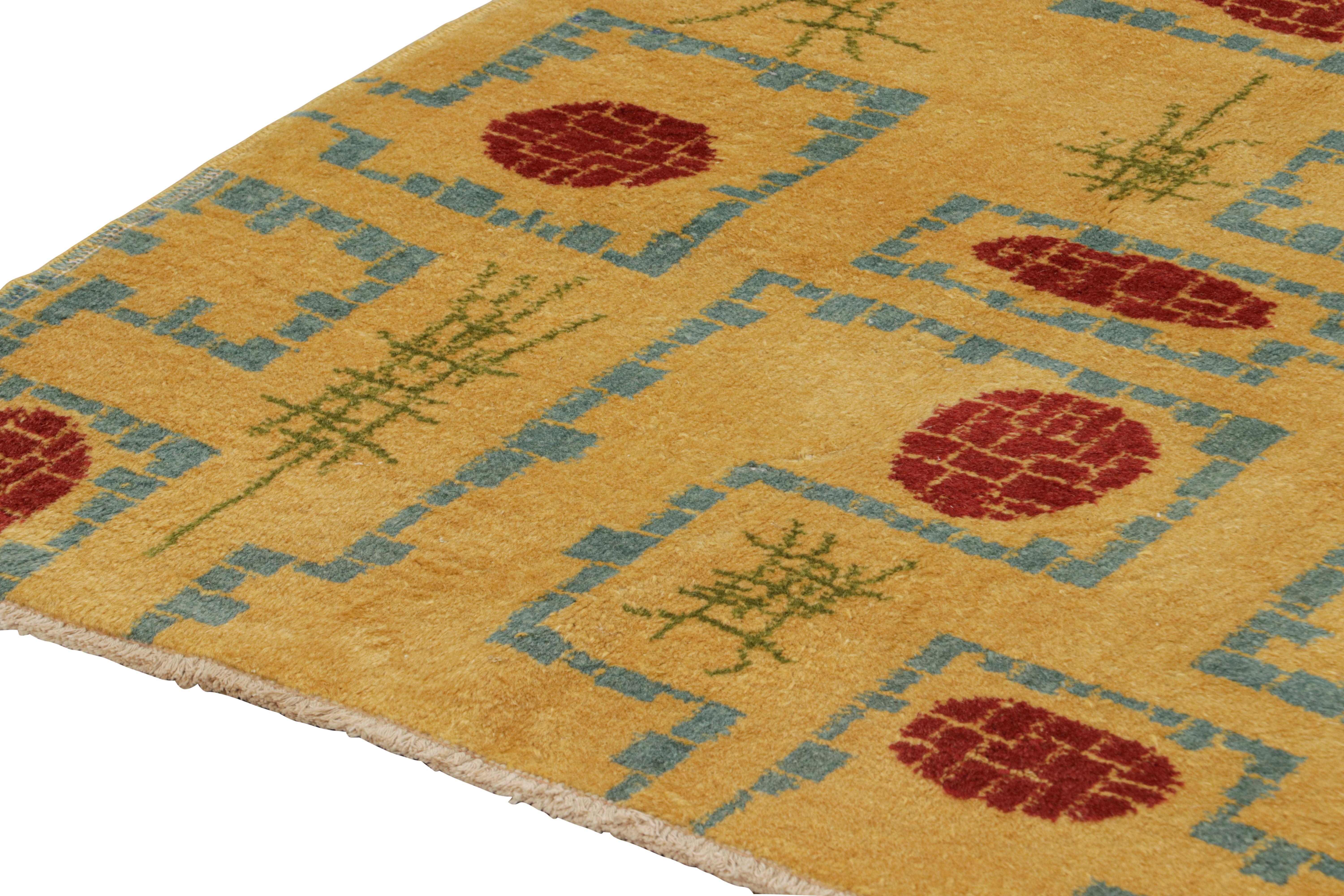 Hand-Knotted Vintage Zeki Müren Rug in Ochre with Red & Blue Geometric Pattern by Rug & Kilim For Sale