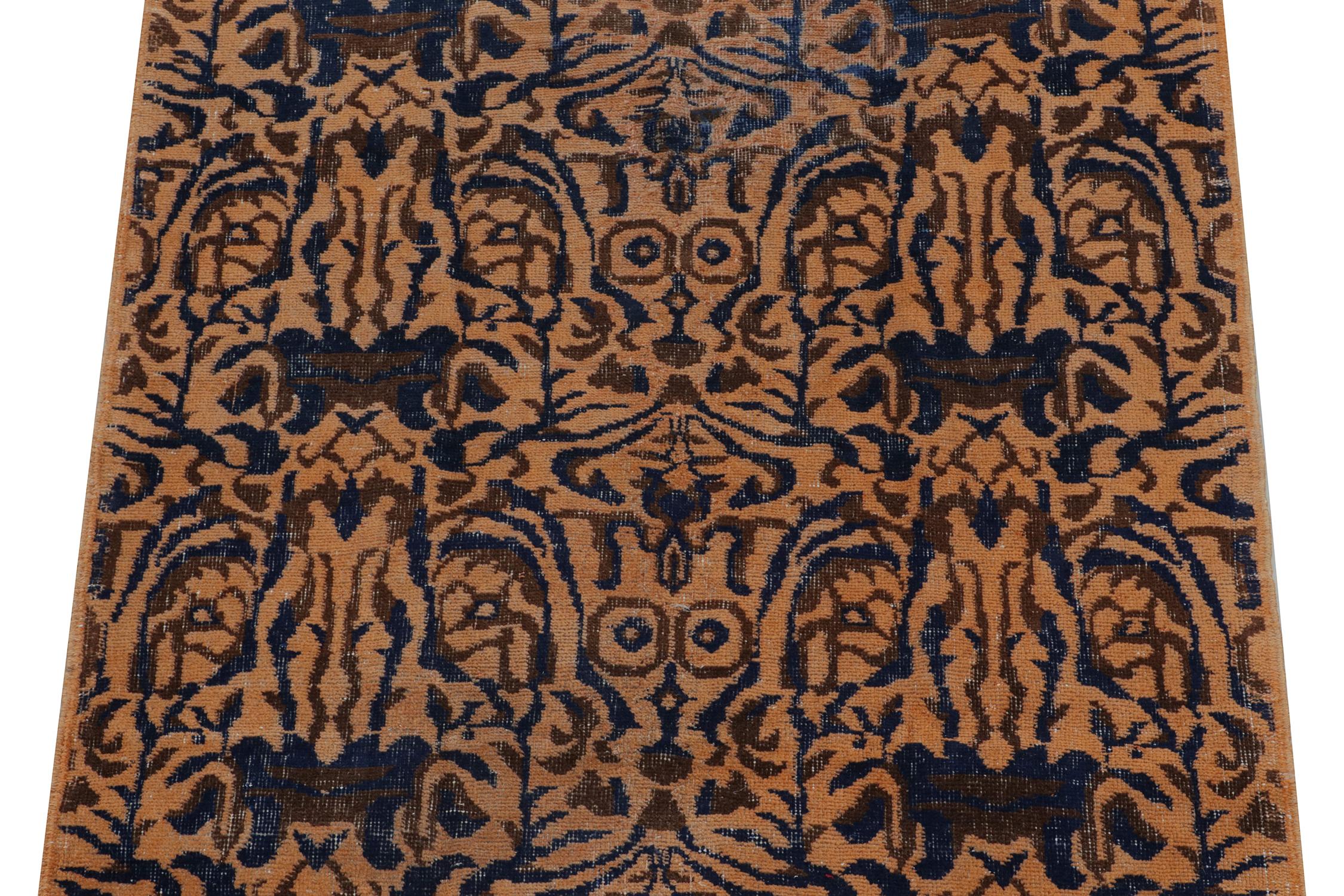 Turkish Vintage Zeki Müren Rug in Orange with Brown and Blue Patterns by Rug & Kilim For Sale