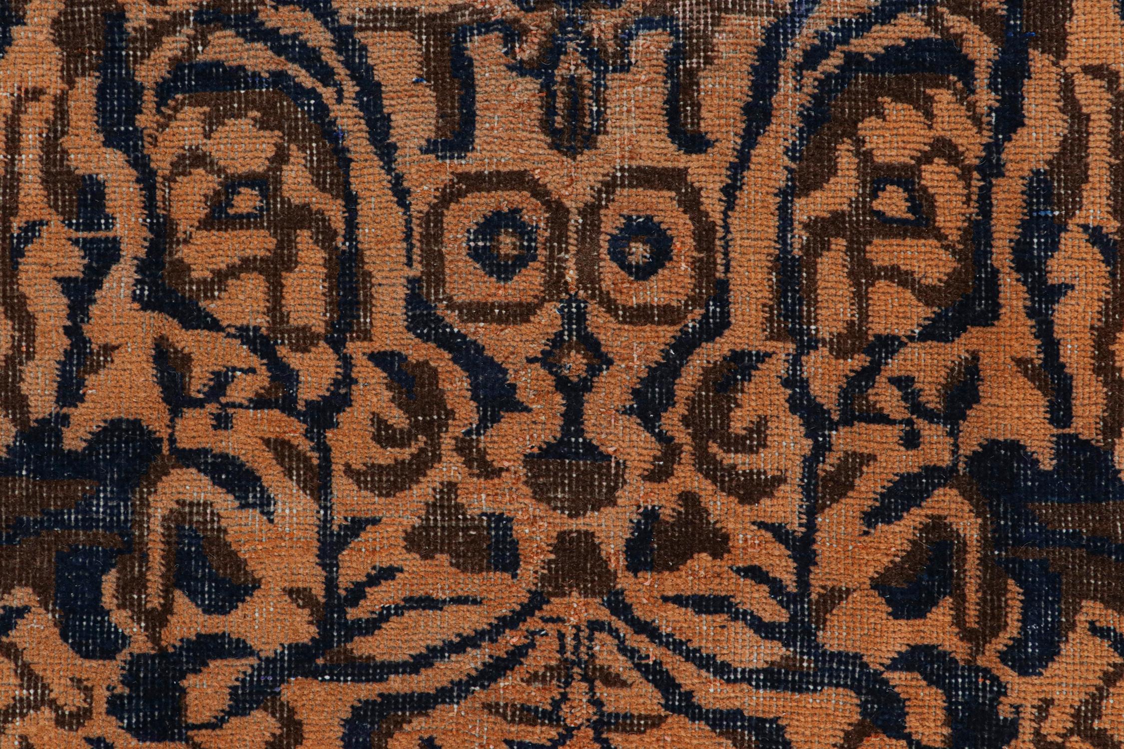 Vintage Zeki Müren Rug in Orange with Brown and Blue Patterns by Rug & Kilim In Good Condition For Sale In Long Island City, NY