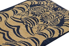 Rug & Kilim’s Contemporary Tiger Skin Runner Rug in Navy Blue & Gold Pictorial