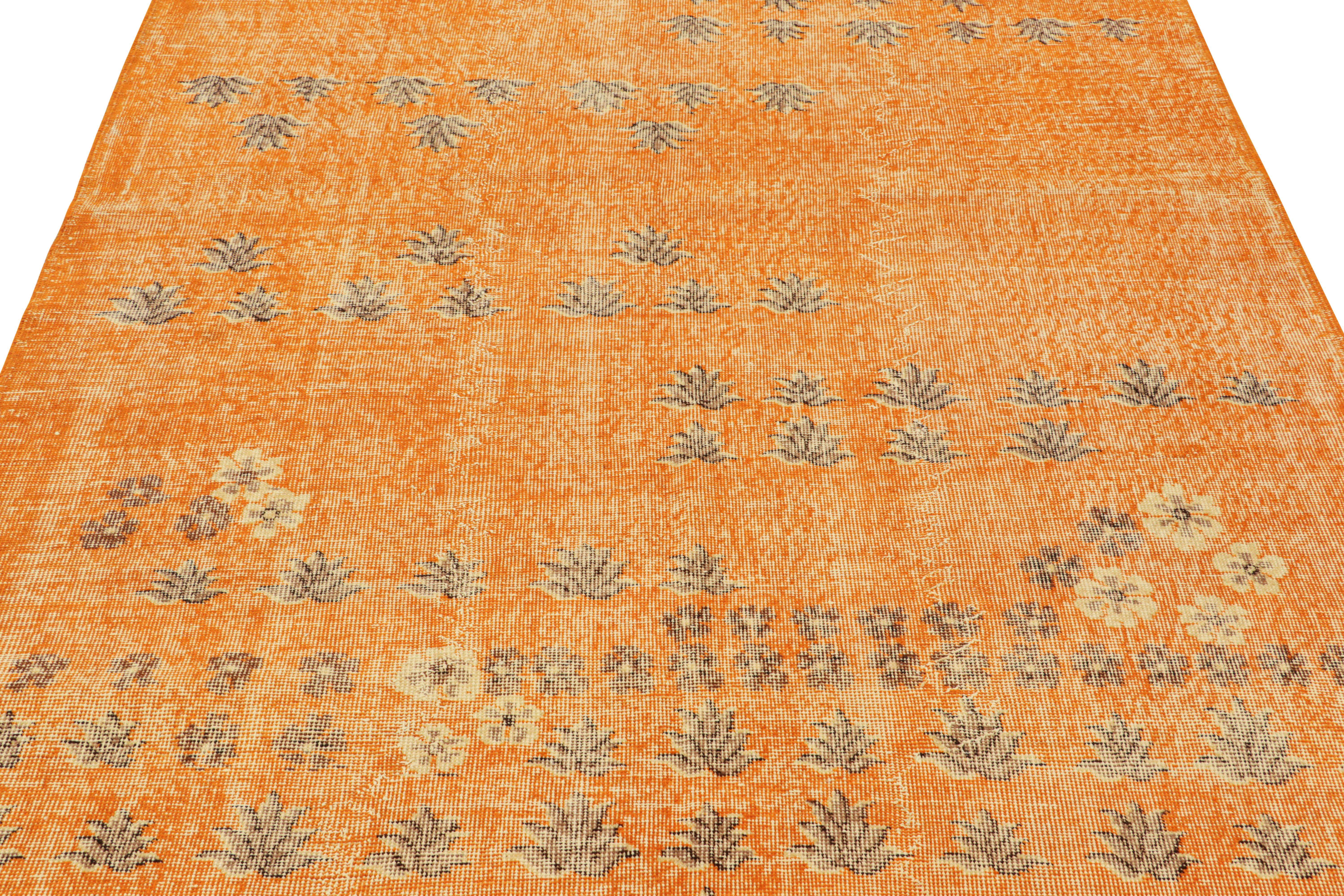 Turkish Vintage Zeki Müren Rug in Orange, with Floral Patterns, from Rug & Kilim