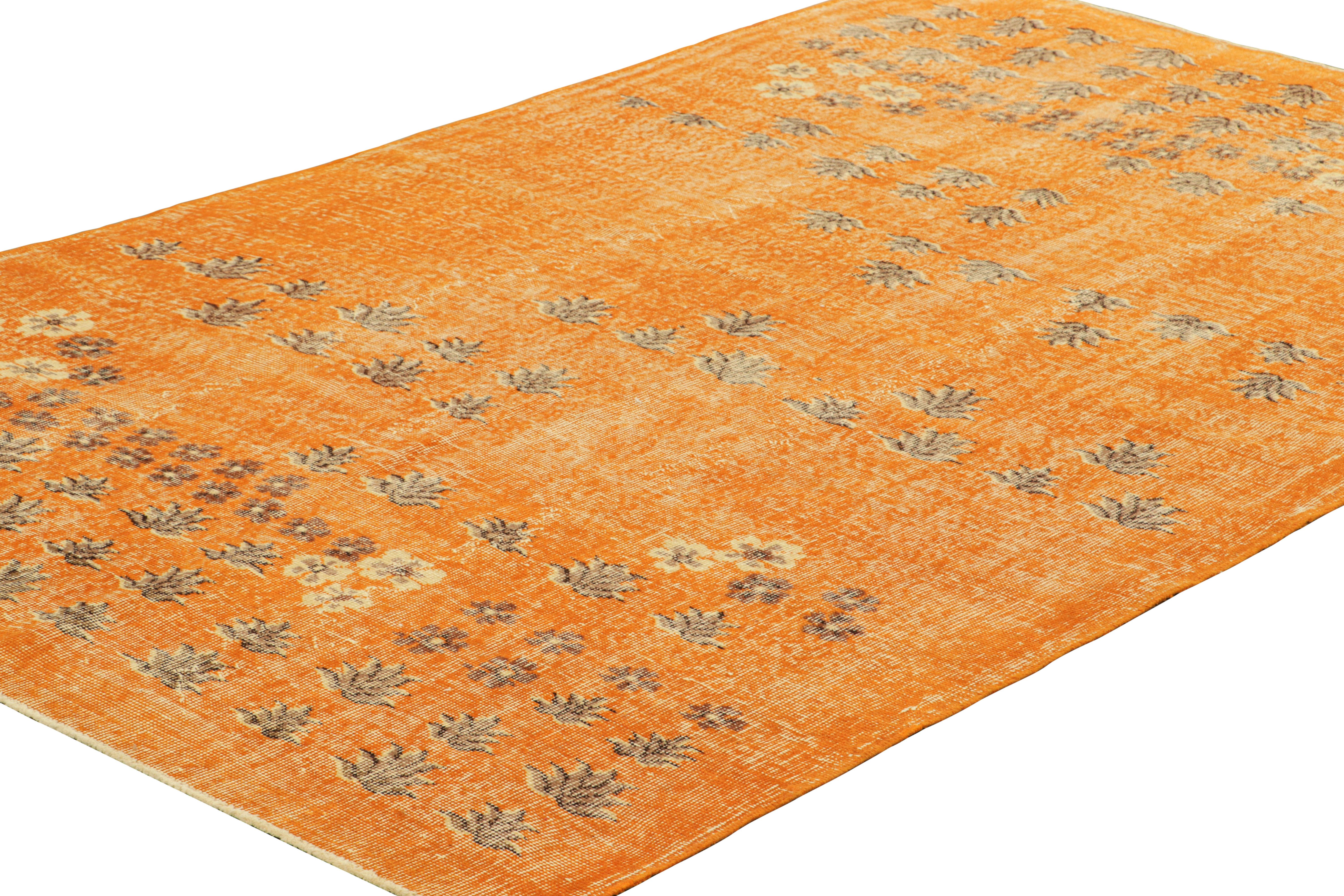 Hand-Knotted Vintage Zeki Müren Rug in Orange, with Floral Patterns, from Rug & Kilim