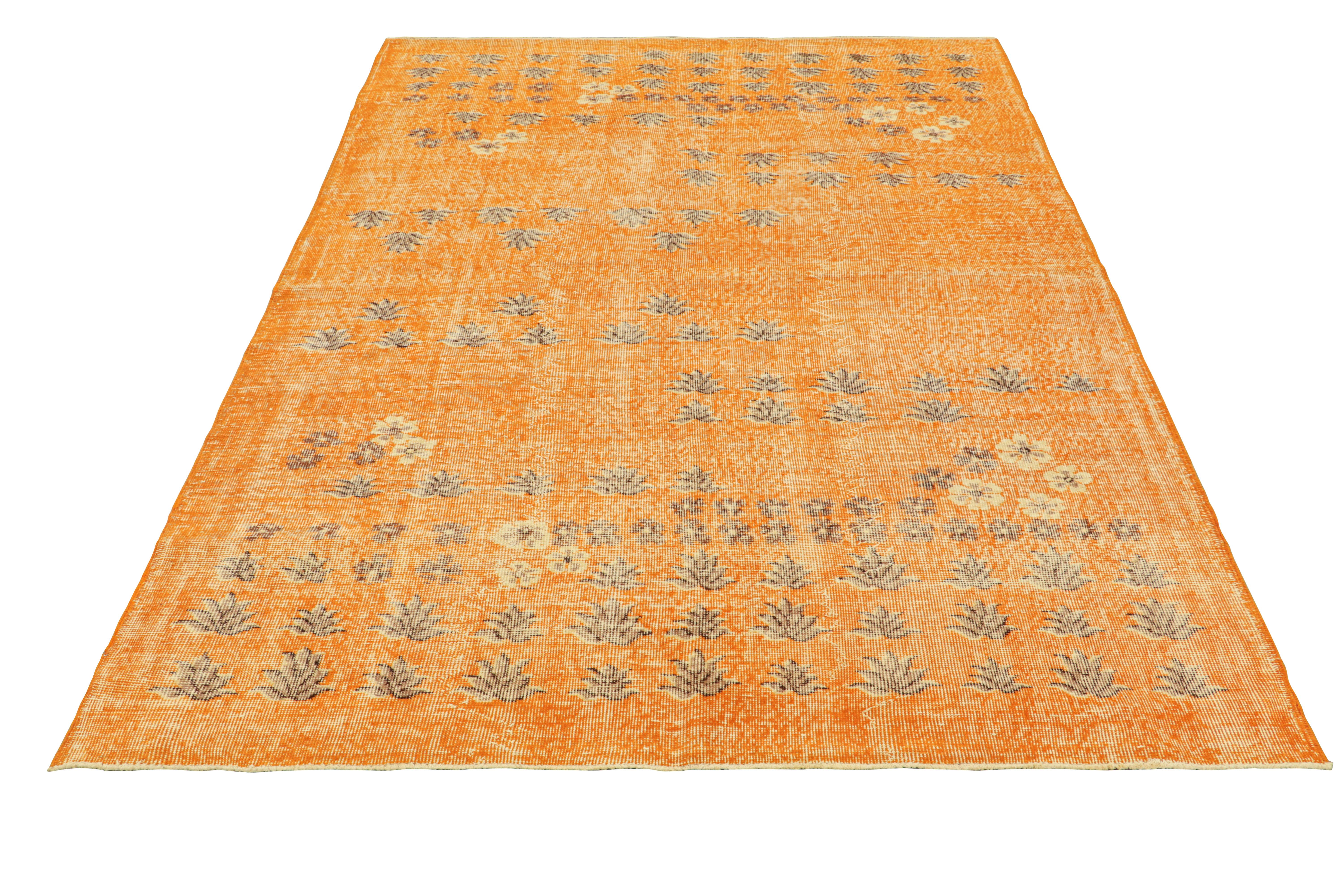 Vintage Zeki Müren Rug in Orange, with Floral Patterns, from Rug & Kilim In Good Condition In Long Island City, NY