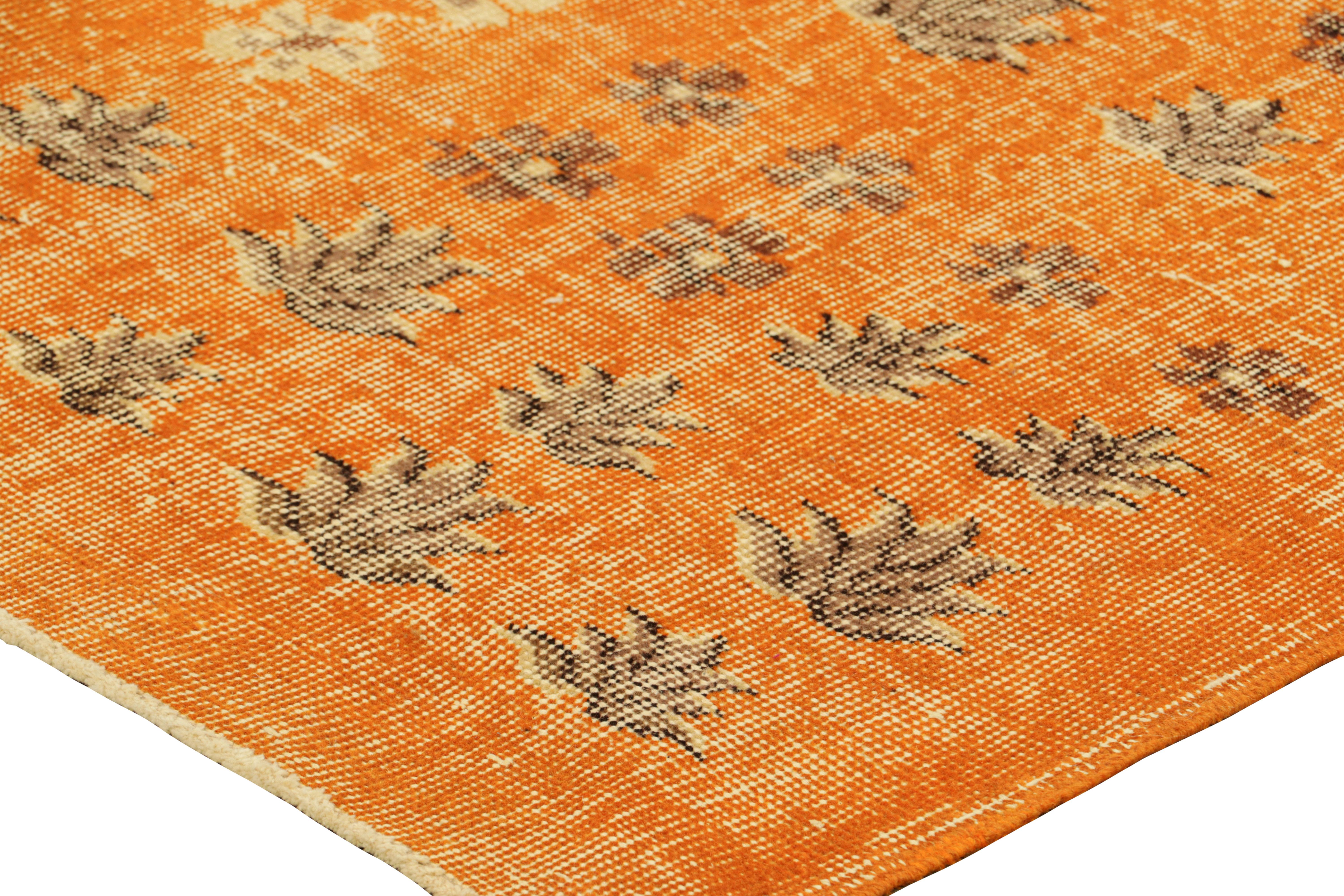 Mid-20th Century Vintage Zeki Müren Rug in Orange, with Floral Patterns, from Rug & Kilim