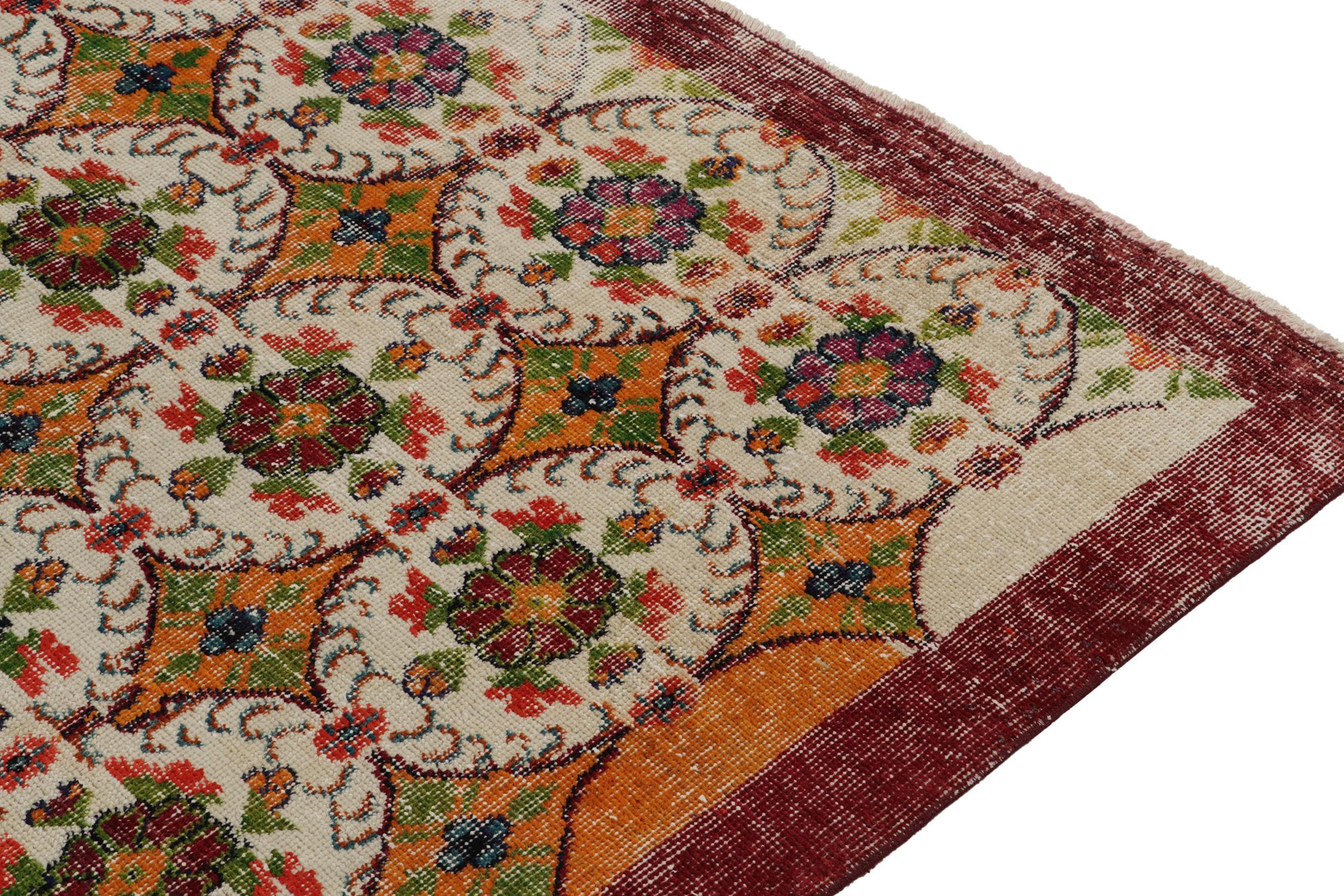 Hand-Knotted Vintage Zeki Müren rug in Orange with Off-White Medallions For Sale