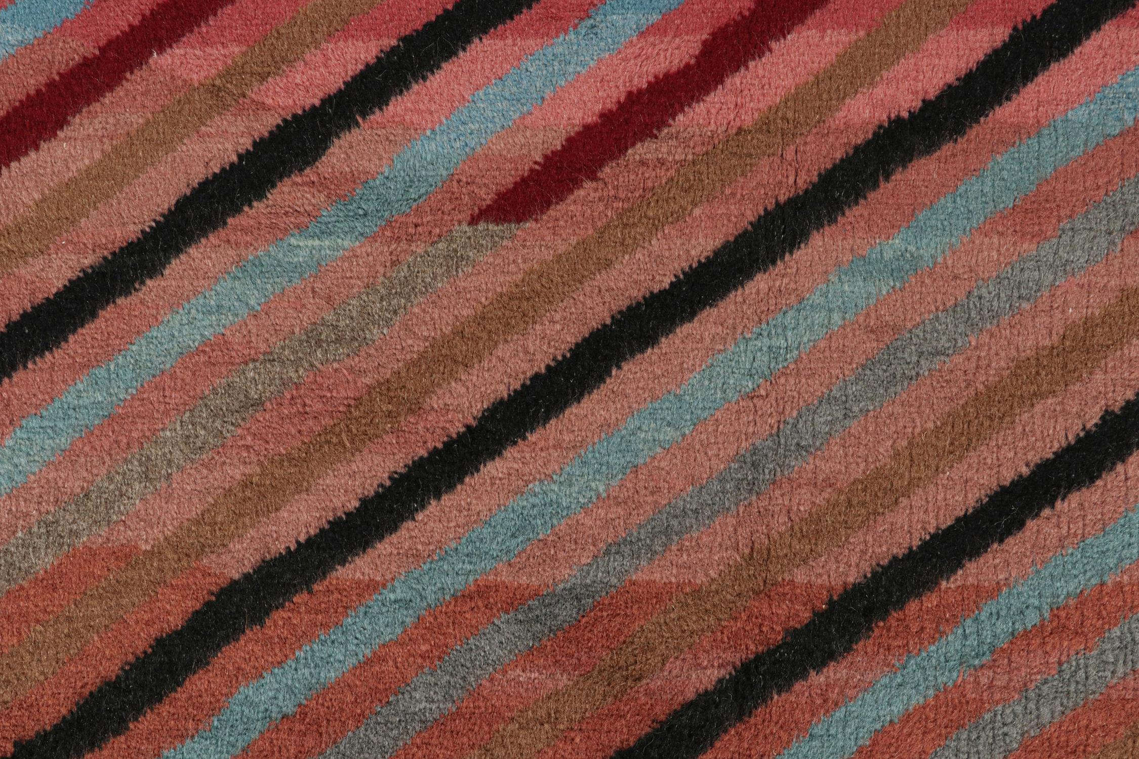 Vintage Zeki Müren Teppich in Rosa mit mehrfarbigen Streifen von Rug & Kilim (Mitte des 20. Jahrhunderts) im Angebot