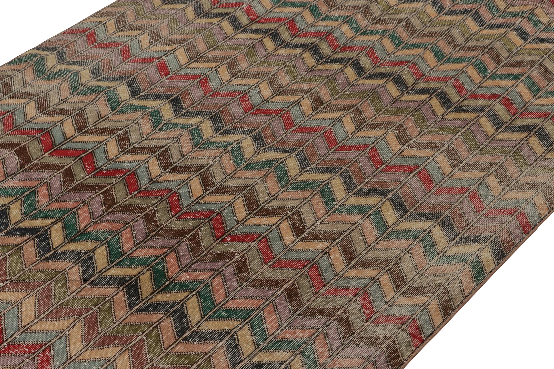 Hand-Knotted Vintage Zeki Muren Rug in Polychromatic Chevron Patterns, by Rug & Kilim For Sale