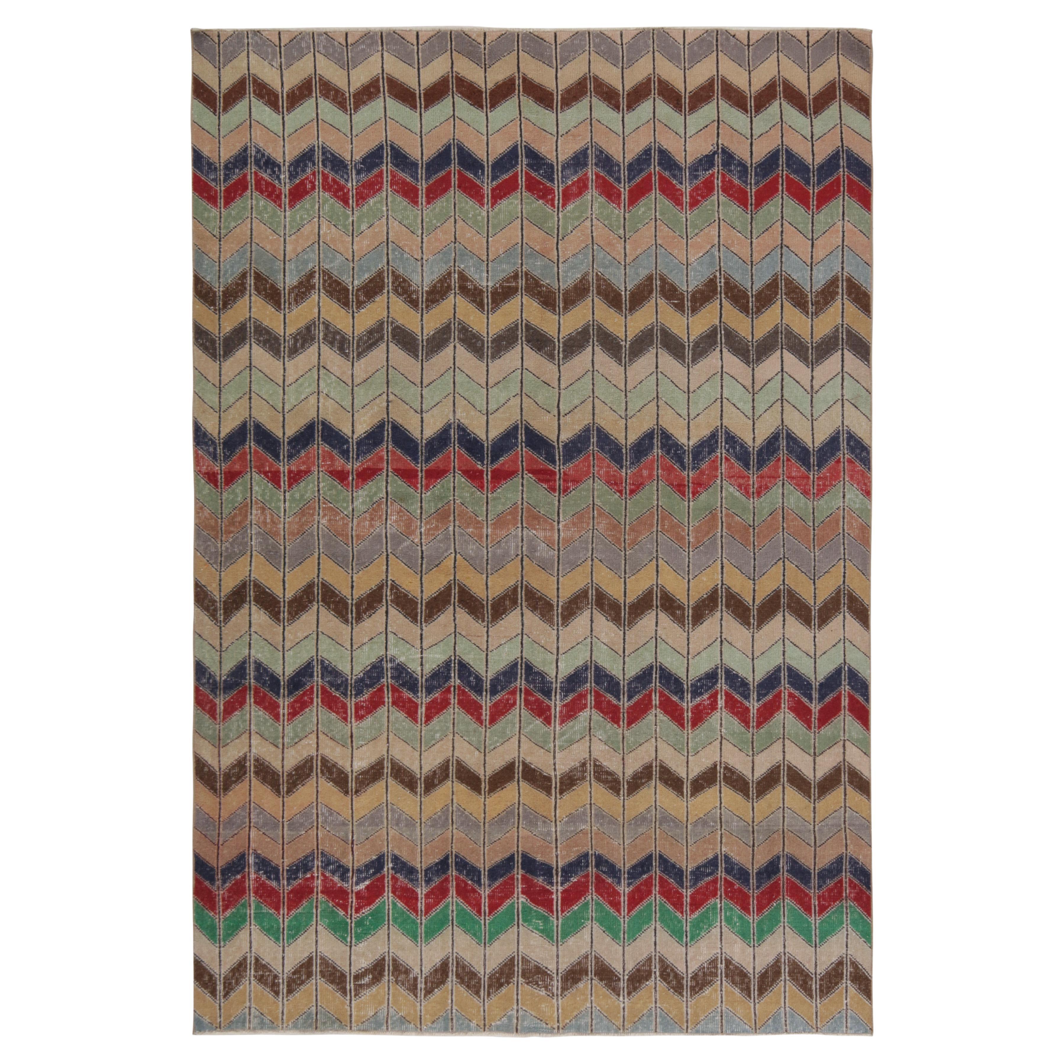 Vintage Zeki Müren Rug in Polychromatic Chevron Patterns, by Rug & Kilim For Sale