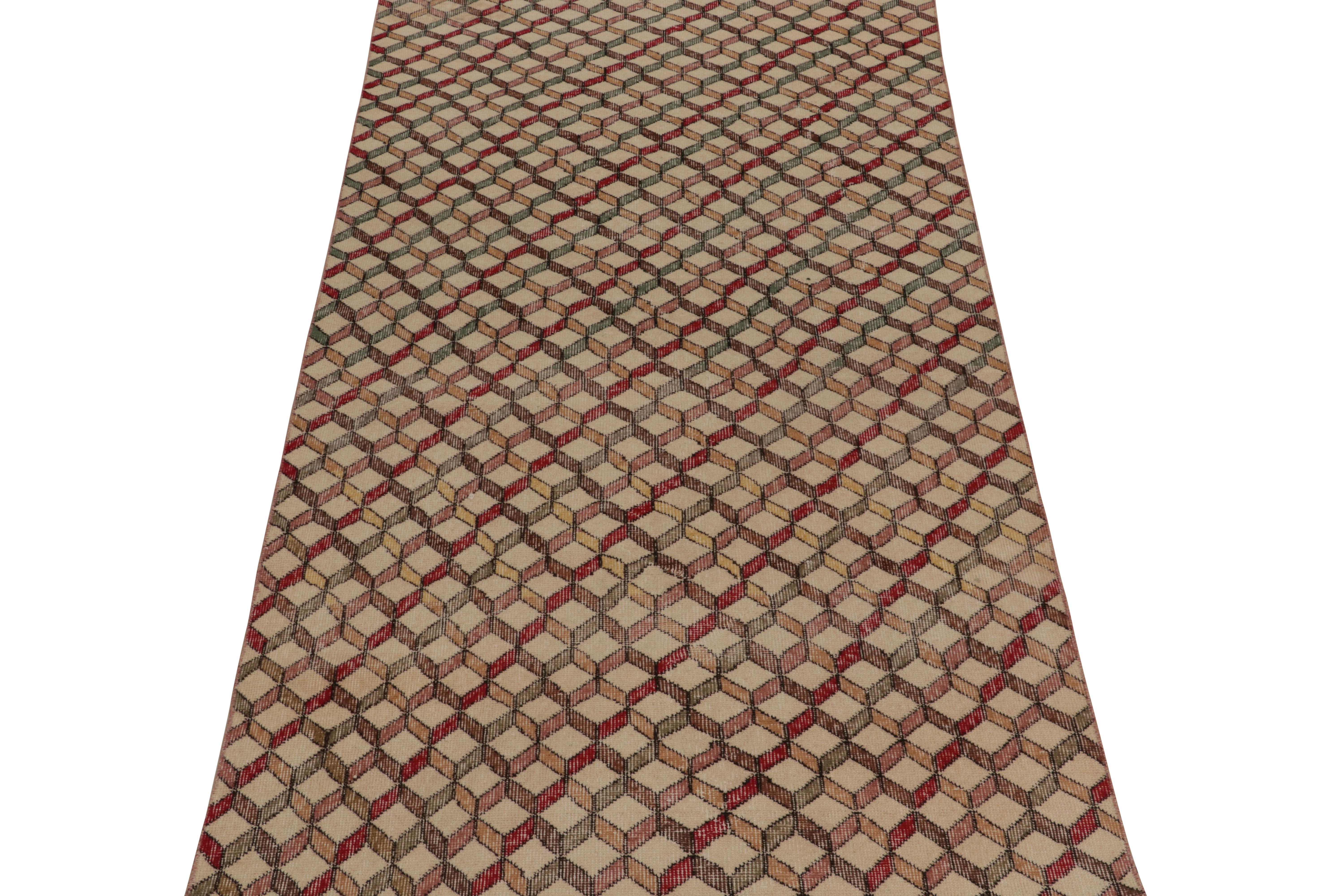 This vintage 2x7 runner is a new addition to Rug & Kilim’s commemorative Mid-Century Pasha Collection. This line is a commemoration of rare curations we believe to hail from mid-century Turkish designer Zeki Müren.

Further on the design:

This
