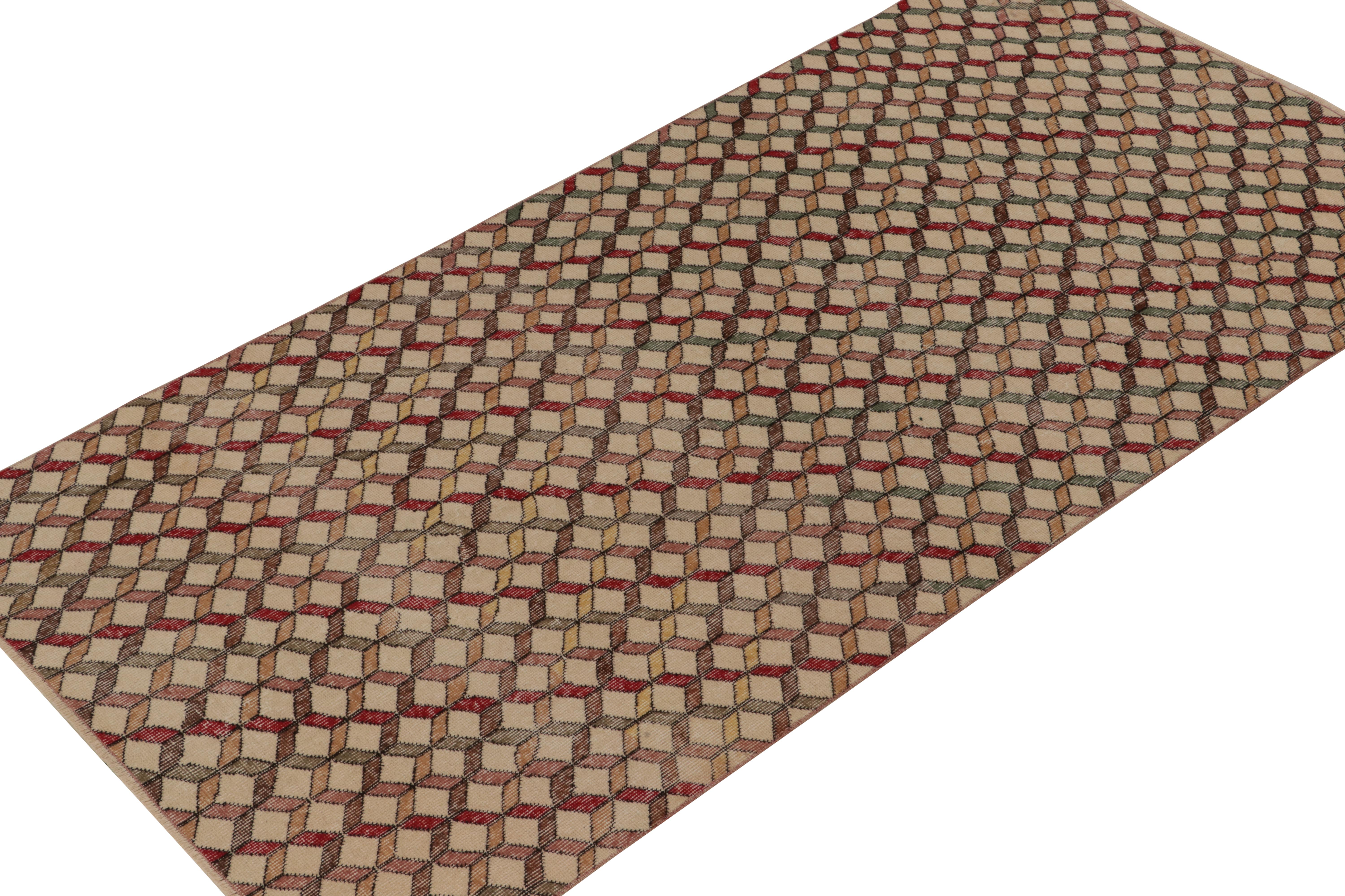 Alfombra vintage Zeki Muren con diseño cubista policromático, de Rug & Kilim Turco en venta