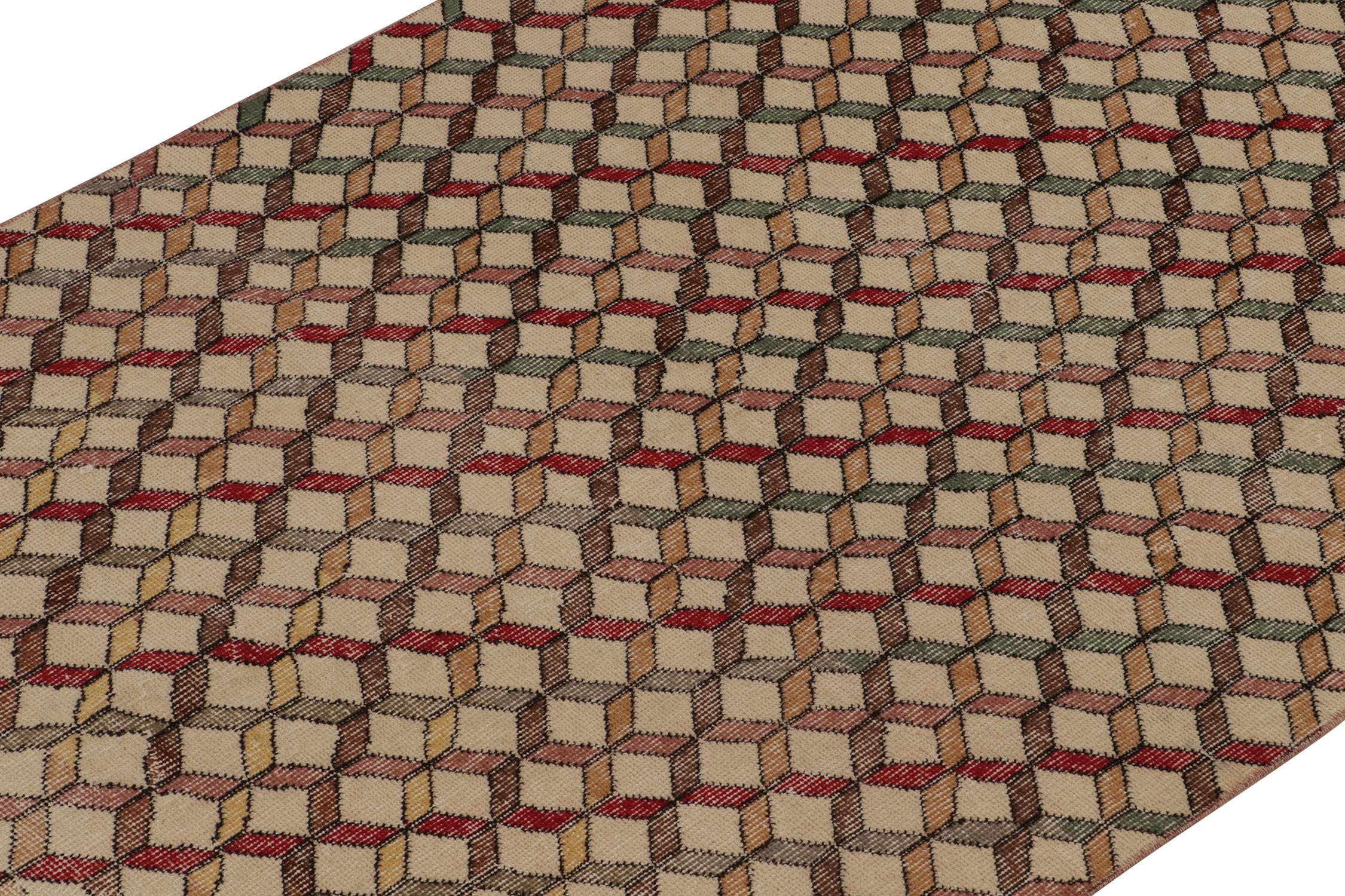 Alfombra vintage Zeki Muren con diseño cubista policromático, de Rug & Kilim Anudado a mano en venta