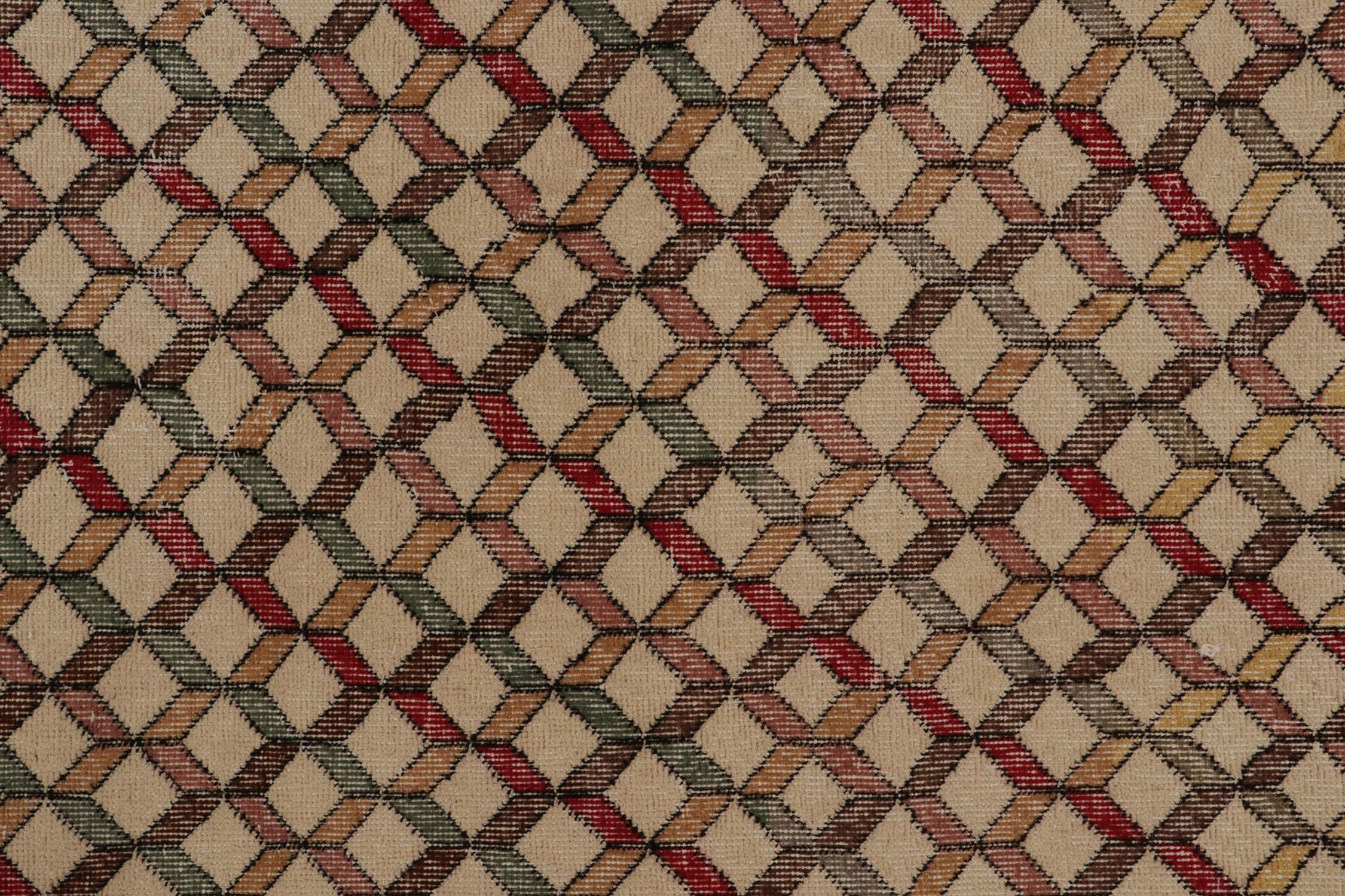 Alfombra vintage Zeki Muren con diseño cubista policromático, de Rug & Kilim mediados del siglo XX en venta