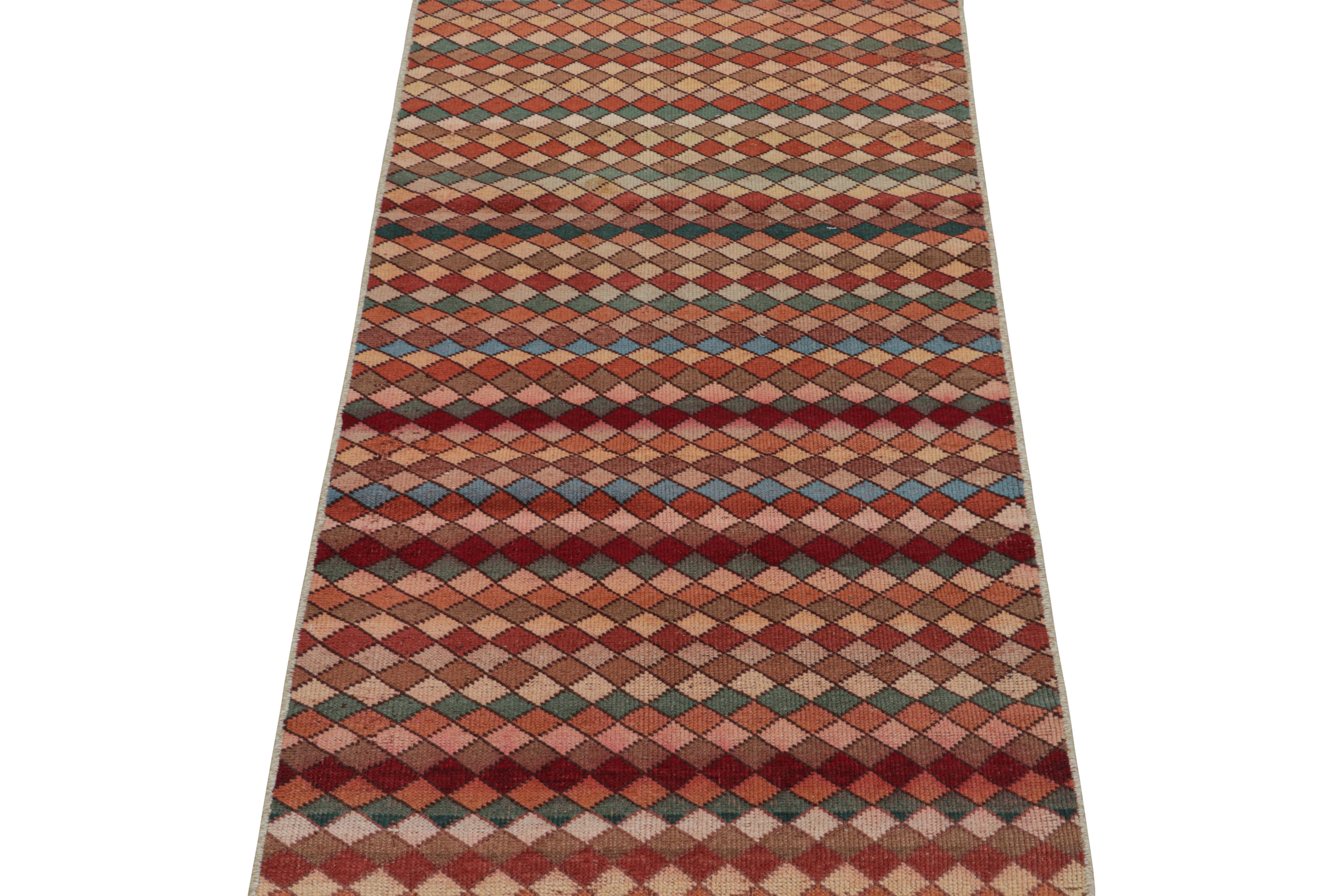 This vintage 2x5 rug is a new addition to Rug & Kilim’s midcentury Pasha Collection. This line is a commemoration, with rare curations we believe to hail from multidisciplinary Turkish designer Zeki Müren. 

Further on the Design:

This runner