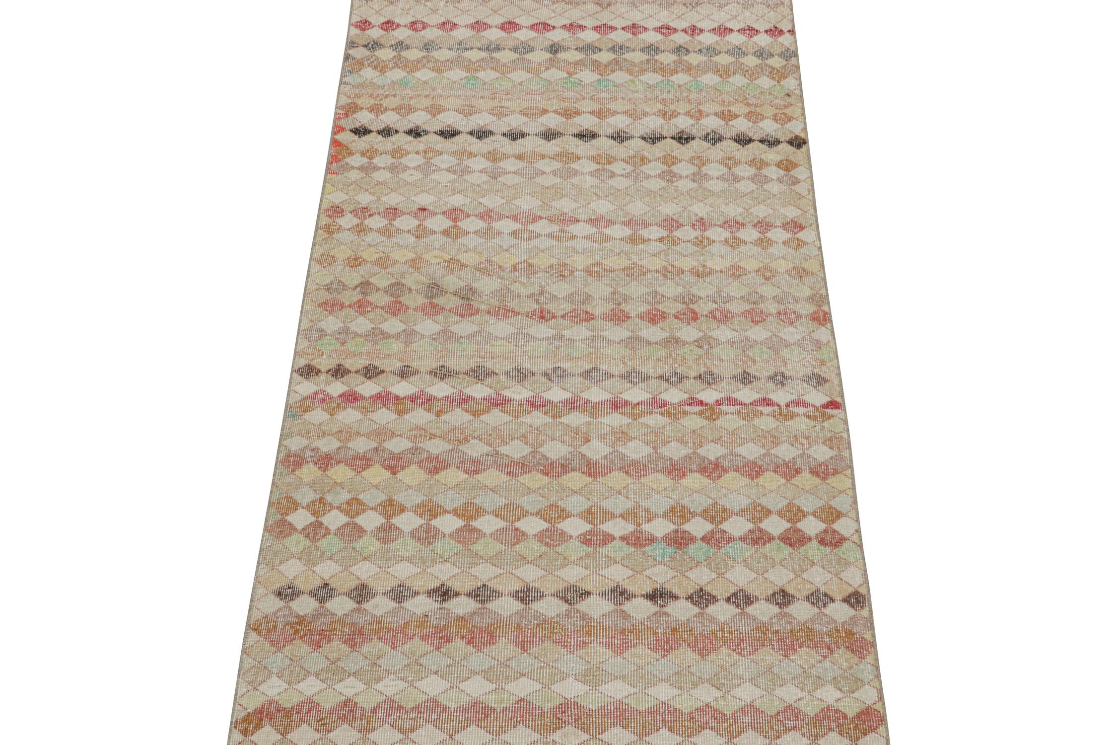This vintage 4x8 rug is a new addition to Rug & Kilim’s Mid-Century Pasha Collection. This line is a commemoration, with rare curations we believe to hail from multidisciplinary Turkish designer Zeki Müren.
 
Hand-knotted in wool circa 1960-1970,