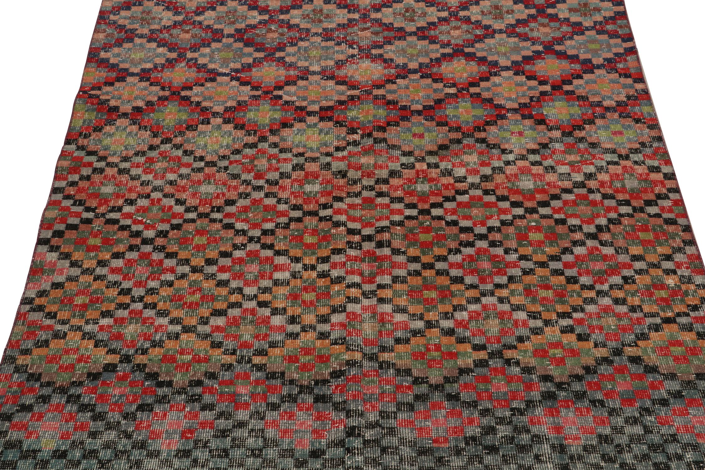 Turkish Vintage Zeki Müren Rug in Polychromatic Geometric Pattern, by Rug & Kilim For Sale