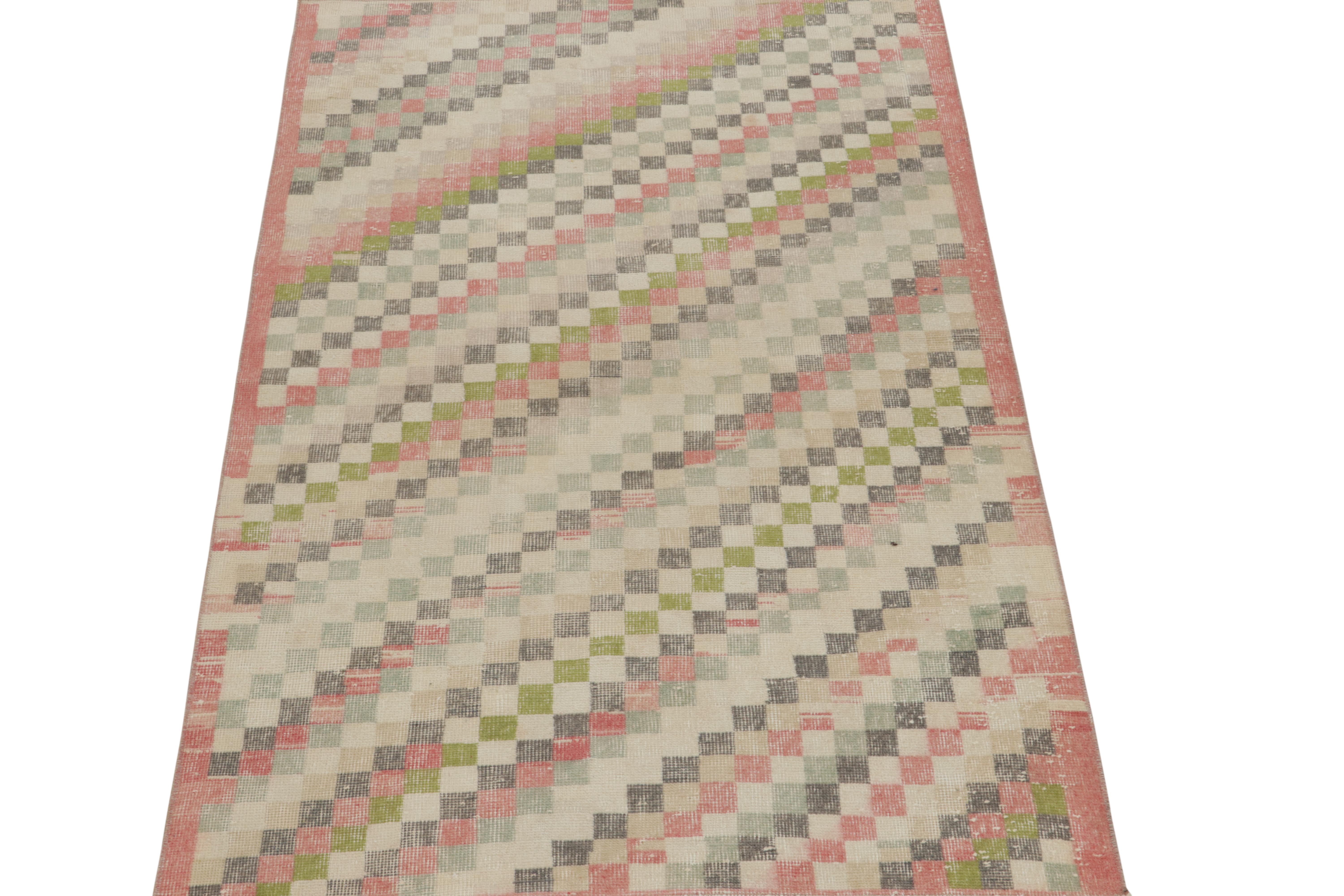 Art Deco Vintage Zeki Muren rug in Polychromatic Geometric Pattern - by Rug & Kilim For Sale