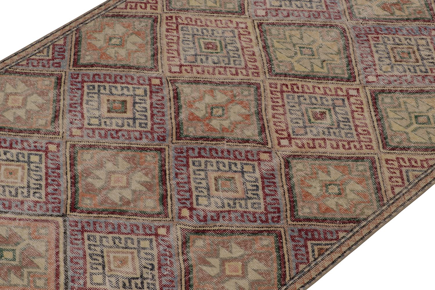 Hand-Knotted Vintage Zeki Müren Rug in Polychromatic Geometric Pattern For Sale