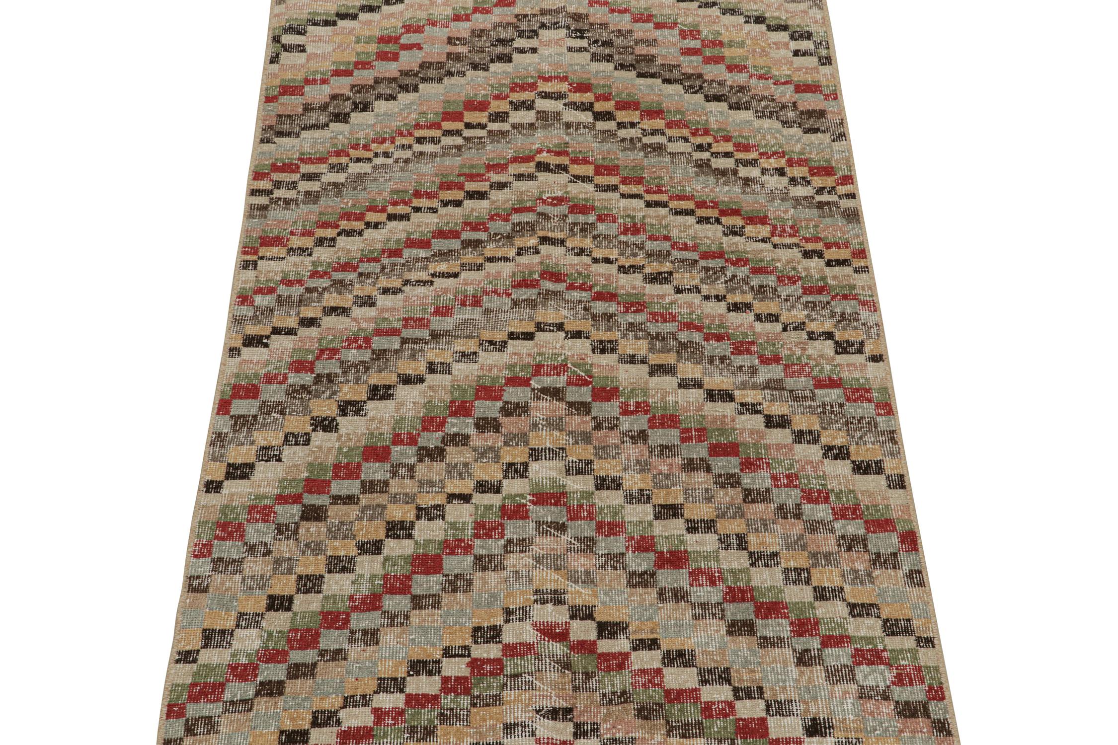 This vintage 4x6 rug is a new addition to Rug & Kilim’s Mid-Century Pasha Collection. This line is a commemoration, with rare curations we believe to hail from multidisciplinary Turkish designer Zeki Müren.

Further on the Design:

This