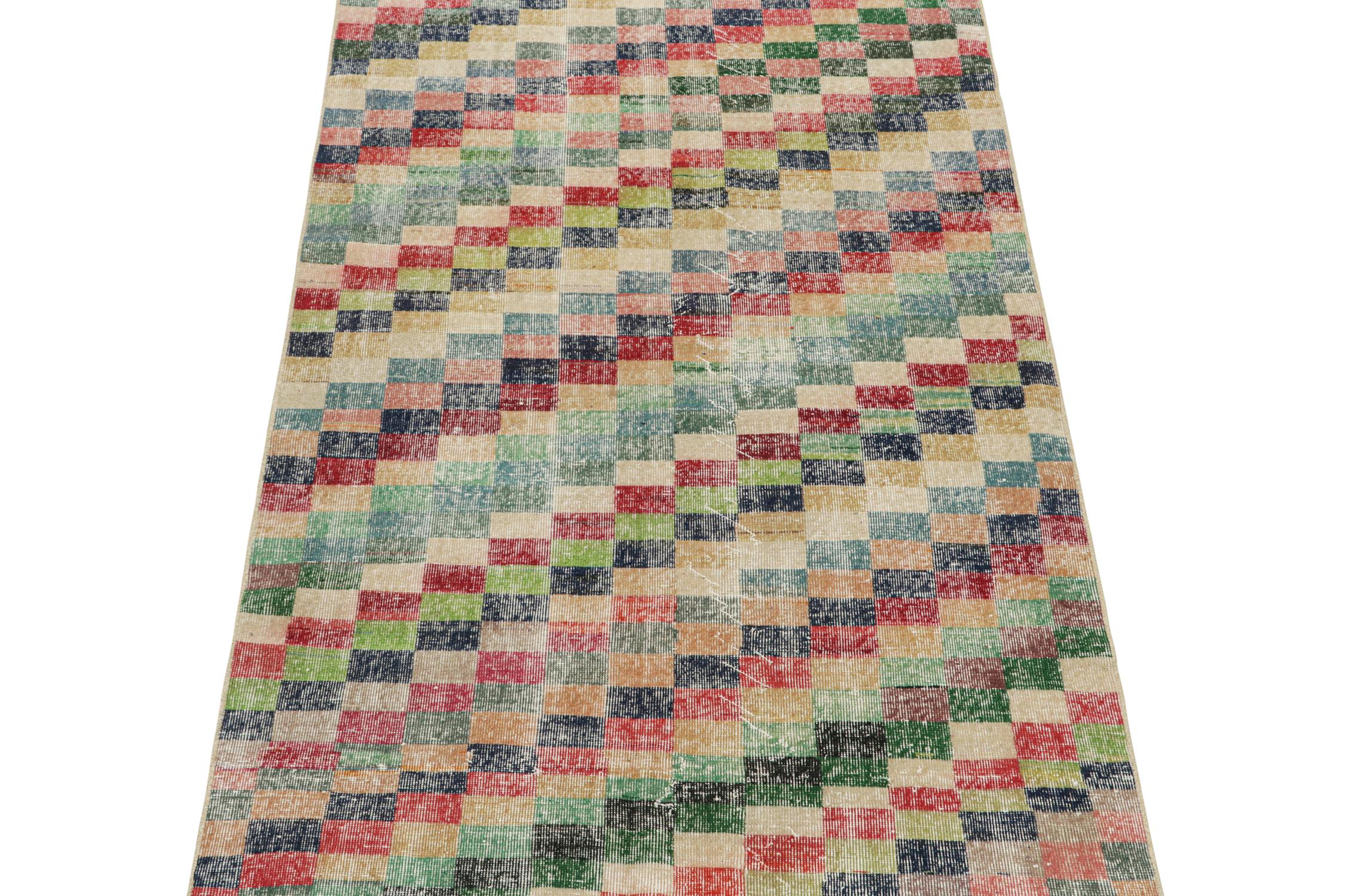 This vintage 5x8 distressed style rug is a new addition to Rug & Kilim’s Mid-Century Pasha Collection. This line is a commemoration, with rare curations we believe to hail from multidisciplinary Turkish designer Zeki Müren. 

Further on the