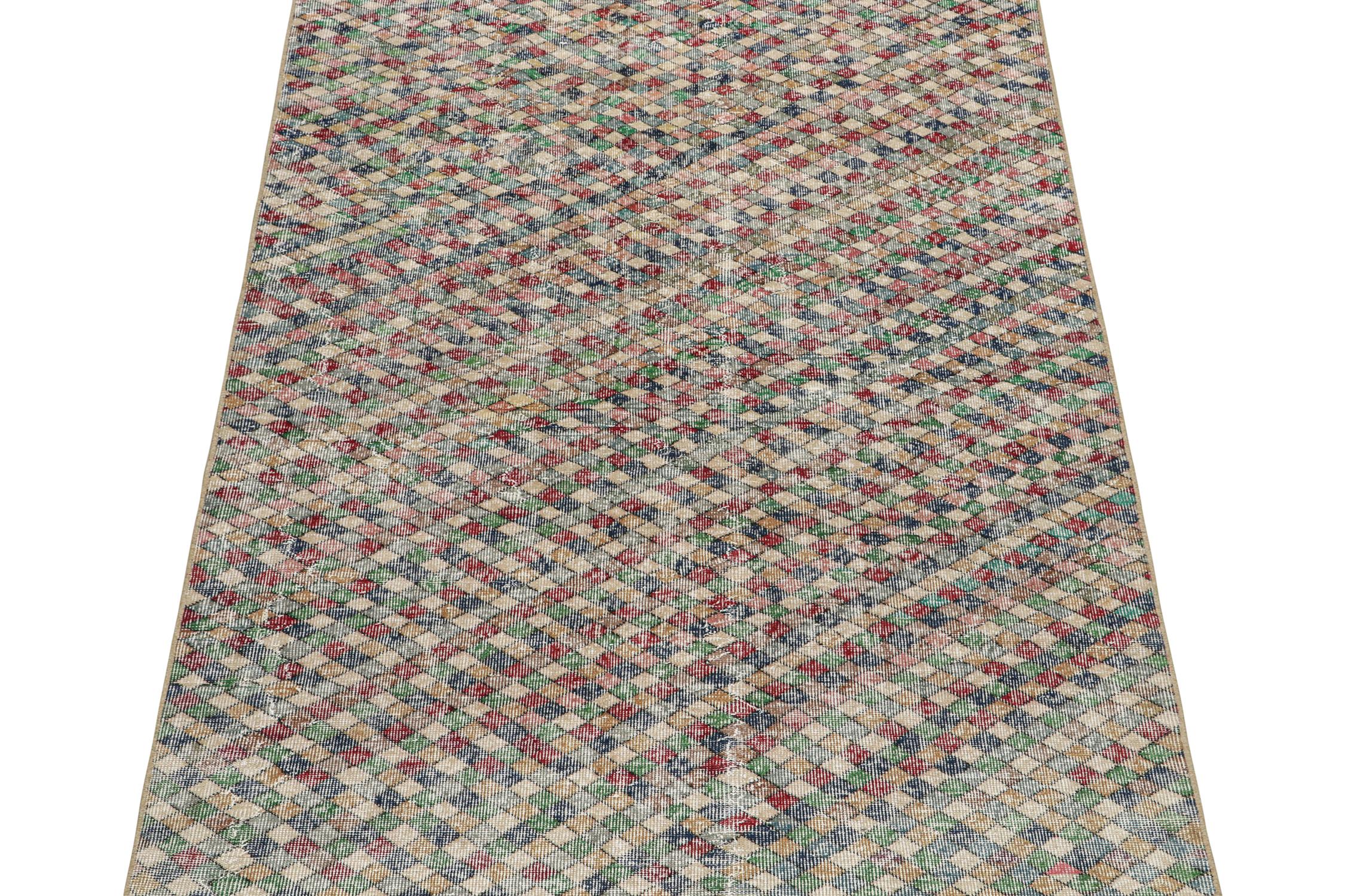 This vintage 5x8 rug is a new addition to Rug & Kilim’s midcentury Pasha Collection. This line is a commemoration, with rare curations we believe to hail from multidisciplinary Turkish designer Zeki Müren. 

Further on the Design:

This