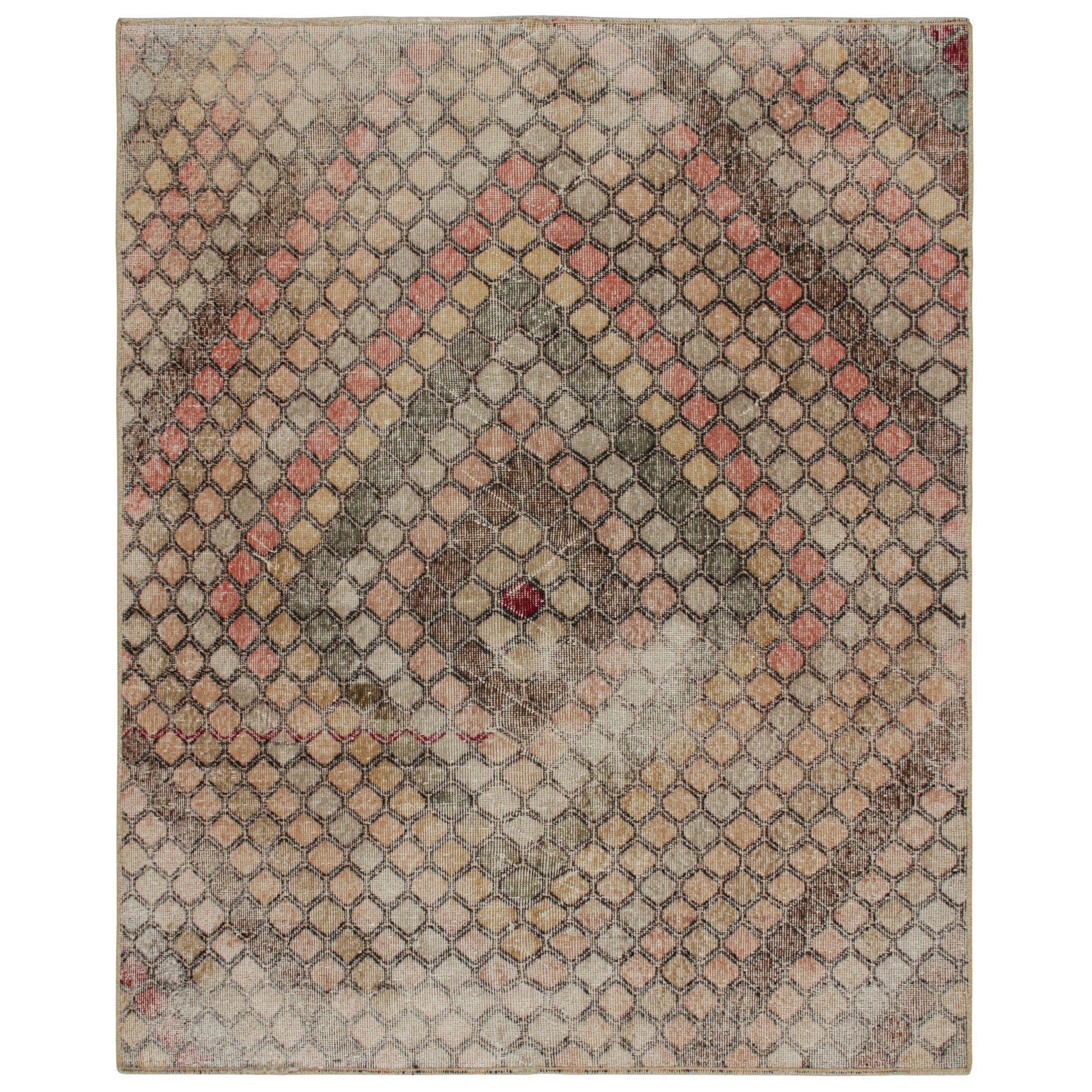 Vintage Zeki Müren Teppich mit polychromen geometrischen Mustern, von Rug & Kilim