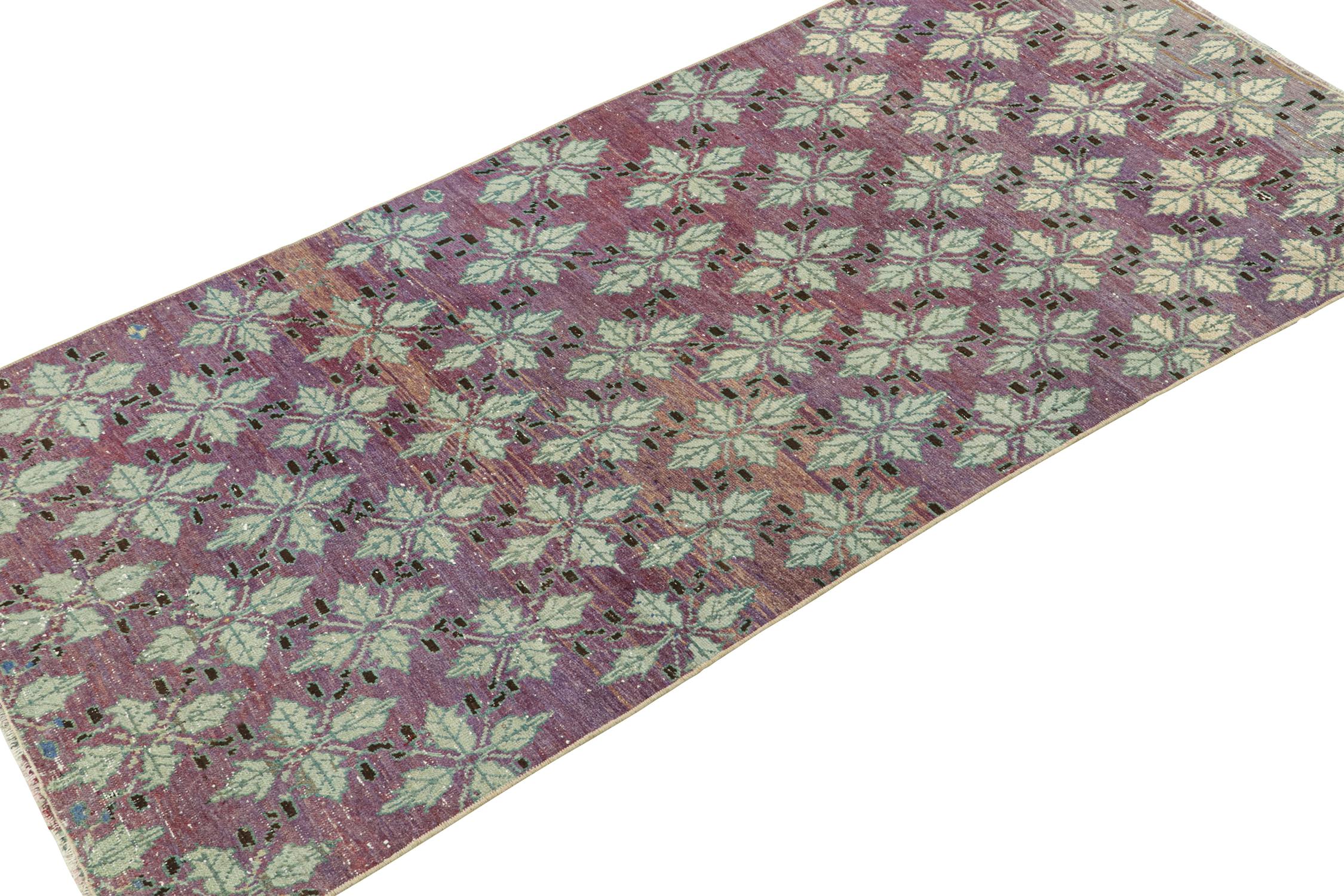 Art Deco Vintage Zeki Müren Rug in Purple with Floral Patterns, by Rug & Kilim For Sale