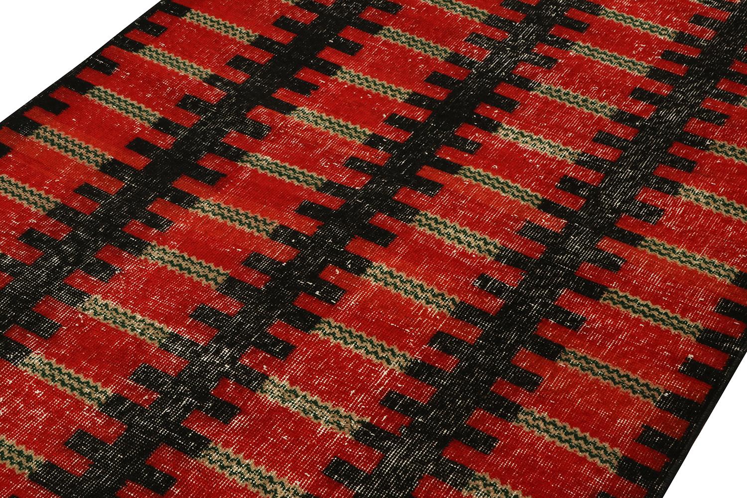 Turkish Vintage Zeki Müren Rug in Red and Black Geometric Pattern, by Rug & Kilim For Sale