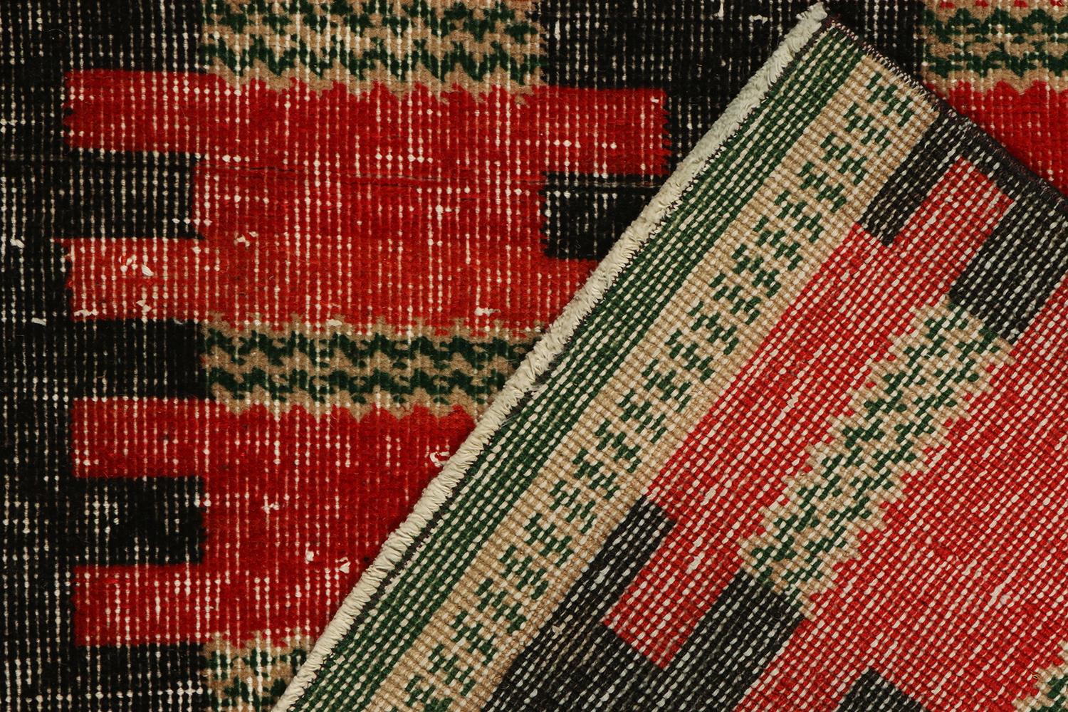 Mid-20th Century Vintage Zeki Müren Rug in Red and Black Geometric Pattern, by Rug & Kilim For Sale