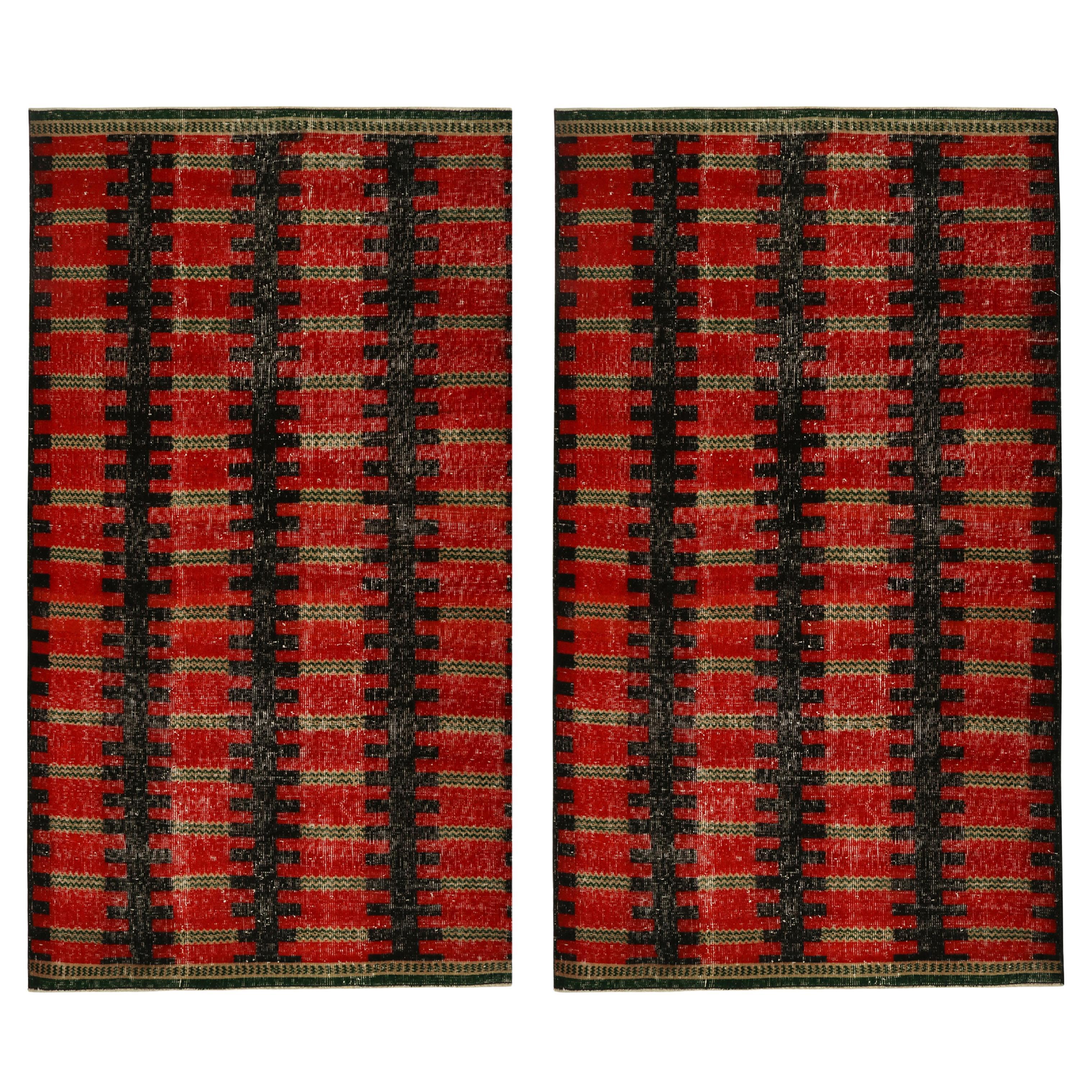 Vintage Zeki Müren Rug in Red and Black Geometric Pattern, by Rug & Kilim
