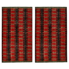 Vintage Zeki Müren Teppich in Rot und Schwarz Geometrisches Muster, von Rug & Kilim