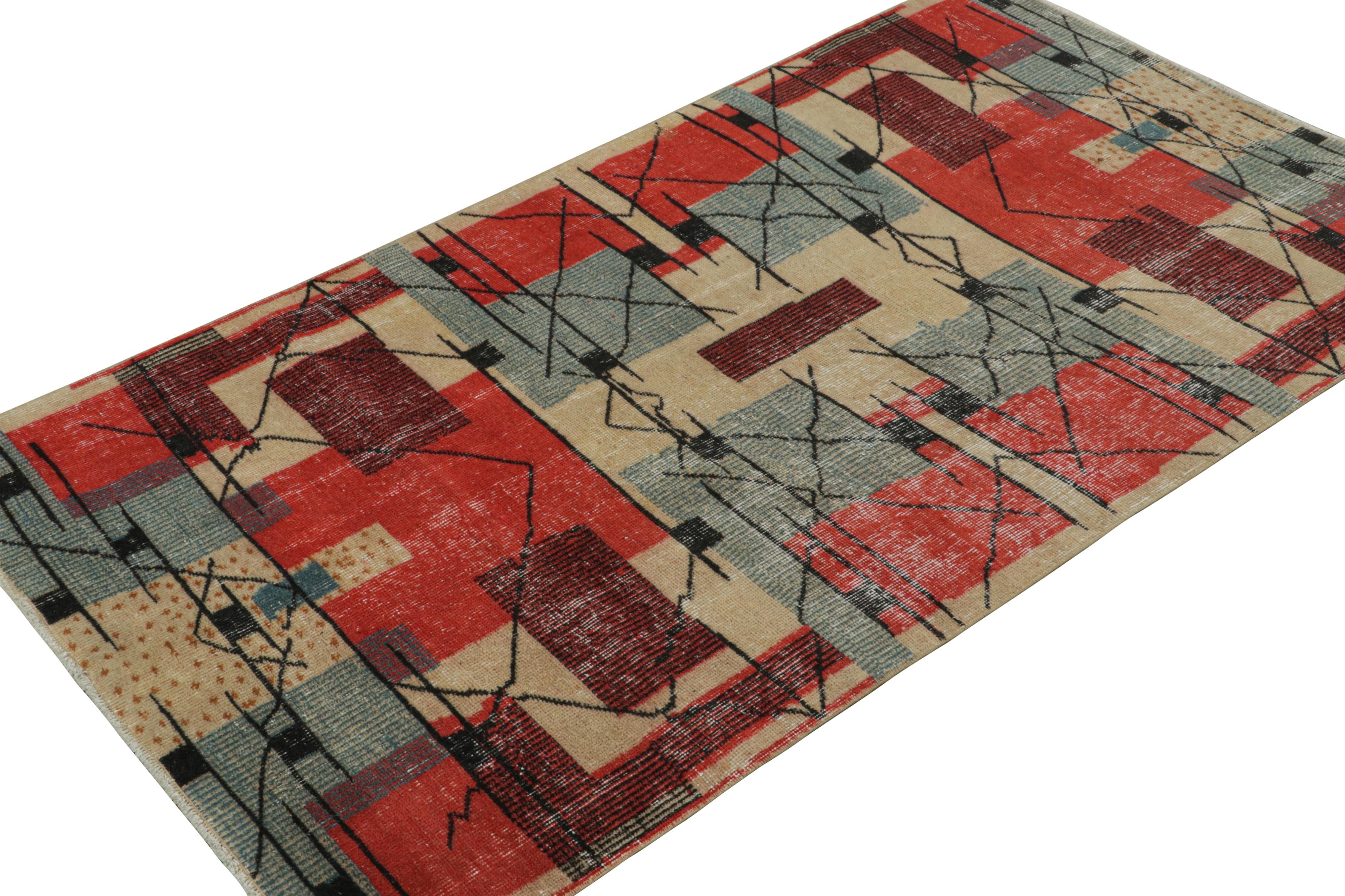 This vintage 4x7 rug in art deco style is a new addition to Rug & Kilim’s Mid-Century Pasha Collection. This line is a commemoration, with rare curations we believe to hail from multidisciplinary Turkish designer Zeki Müren.


Hand-knotted in wool