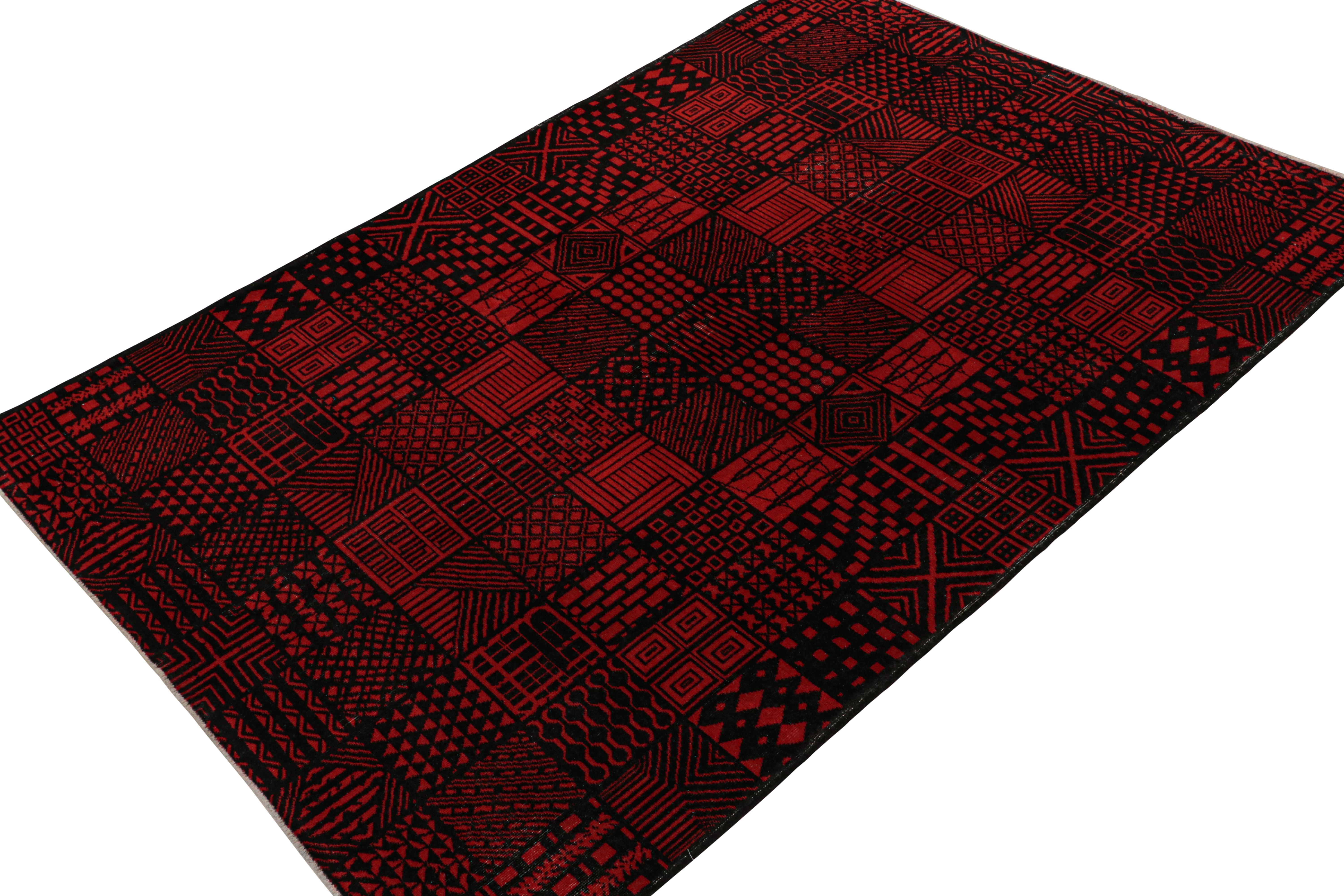 Turkish Vintage Zeki Müren Rug in Red & Black Geometric Patterns, by Rug & Kilim For Sale