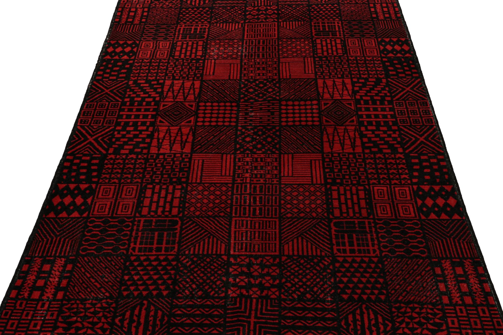 Hand-Knotted Vintage Zeki Müren Rug in Red & Black Geometric Patterns, by Rug & Kilim For Sale
