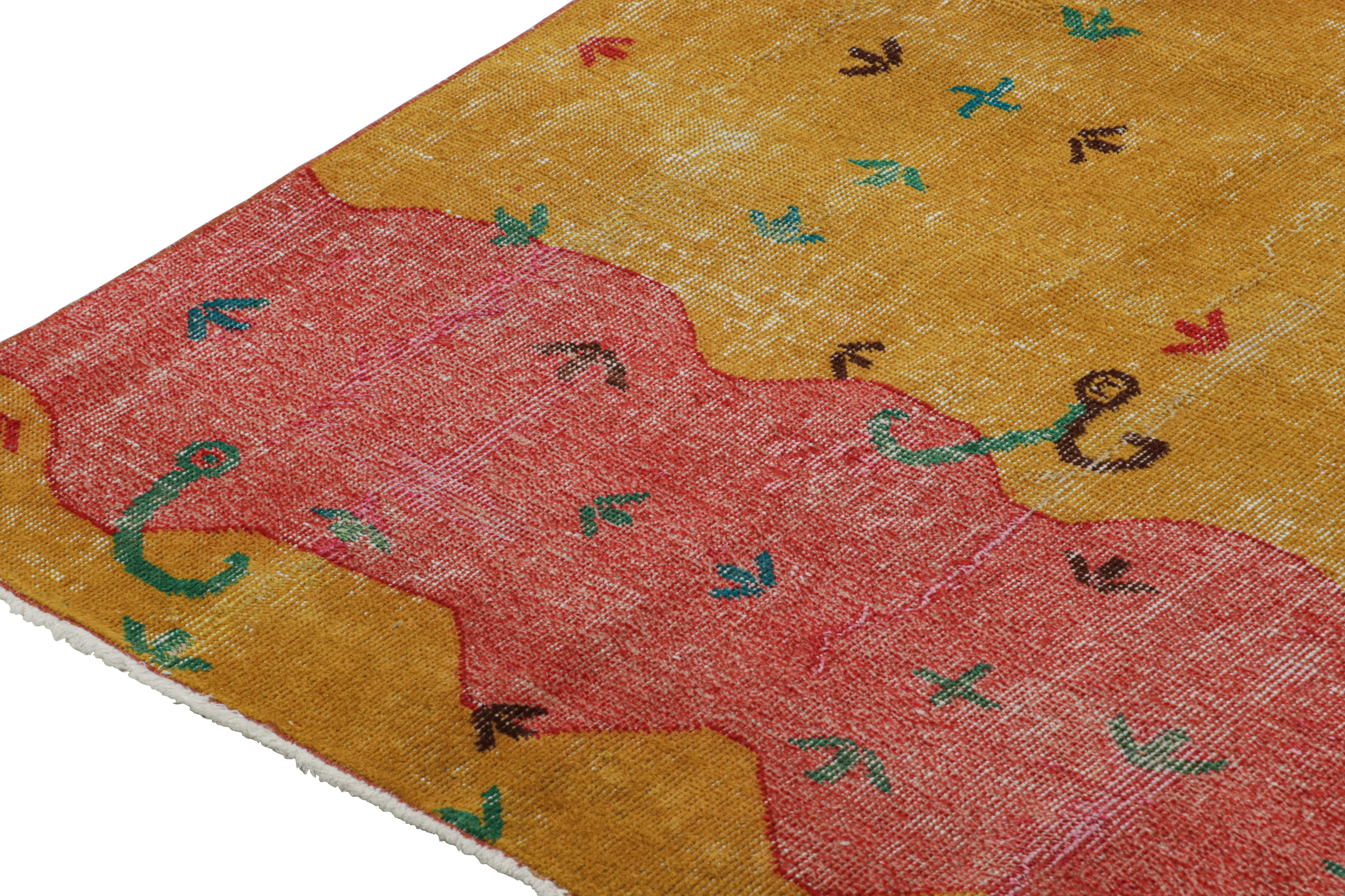 Hand-Knotted Vintage Zeki Müren Rug in Red & Gold with Vibrant Patterns by Rug & Kilim For Sale