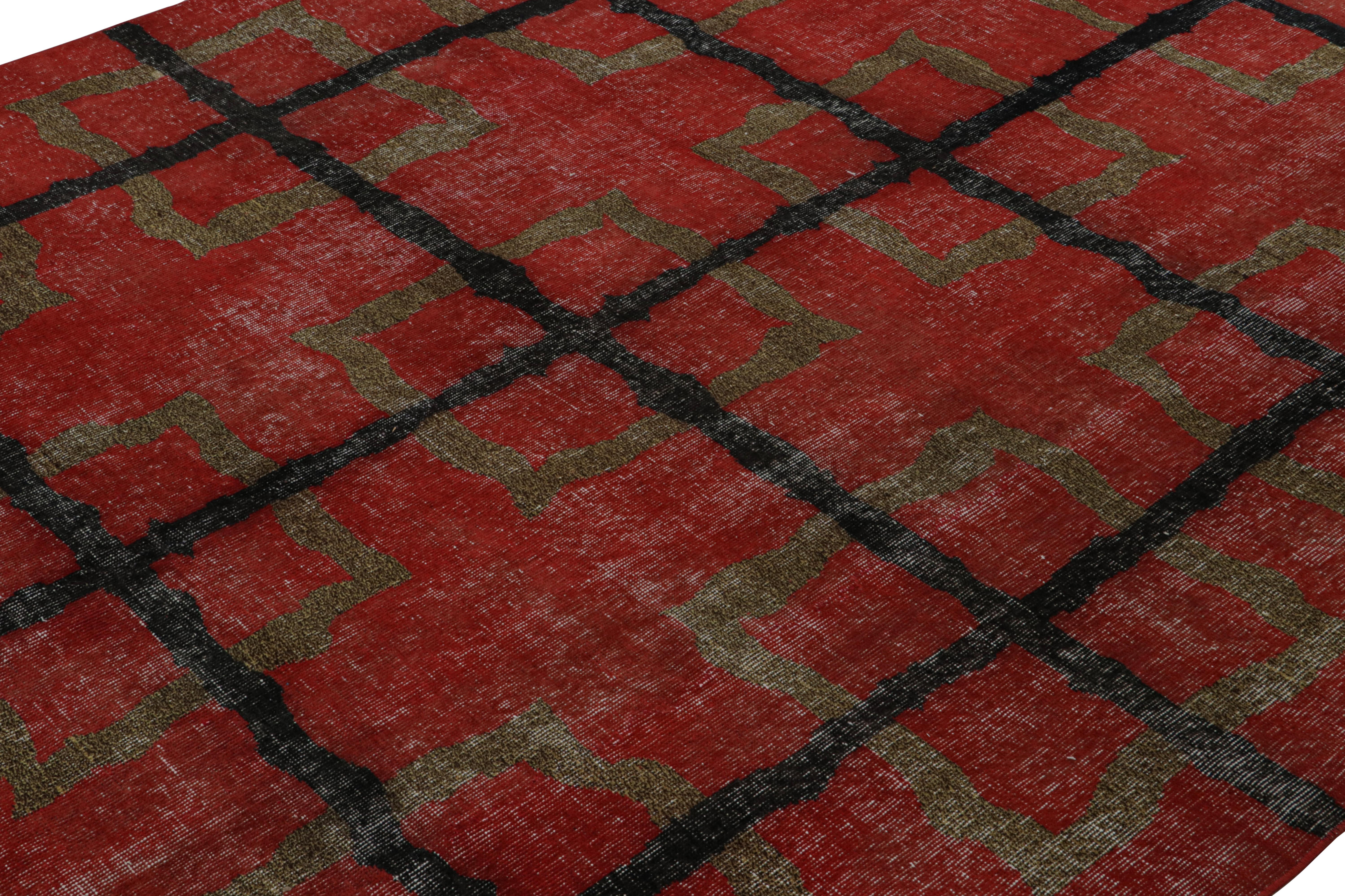 Alter Zeki Müren Teppich in Rot mit braunem geometrischem Muster, von Rug & Kilim (Handgeknüpft) im Angebot