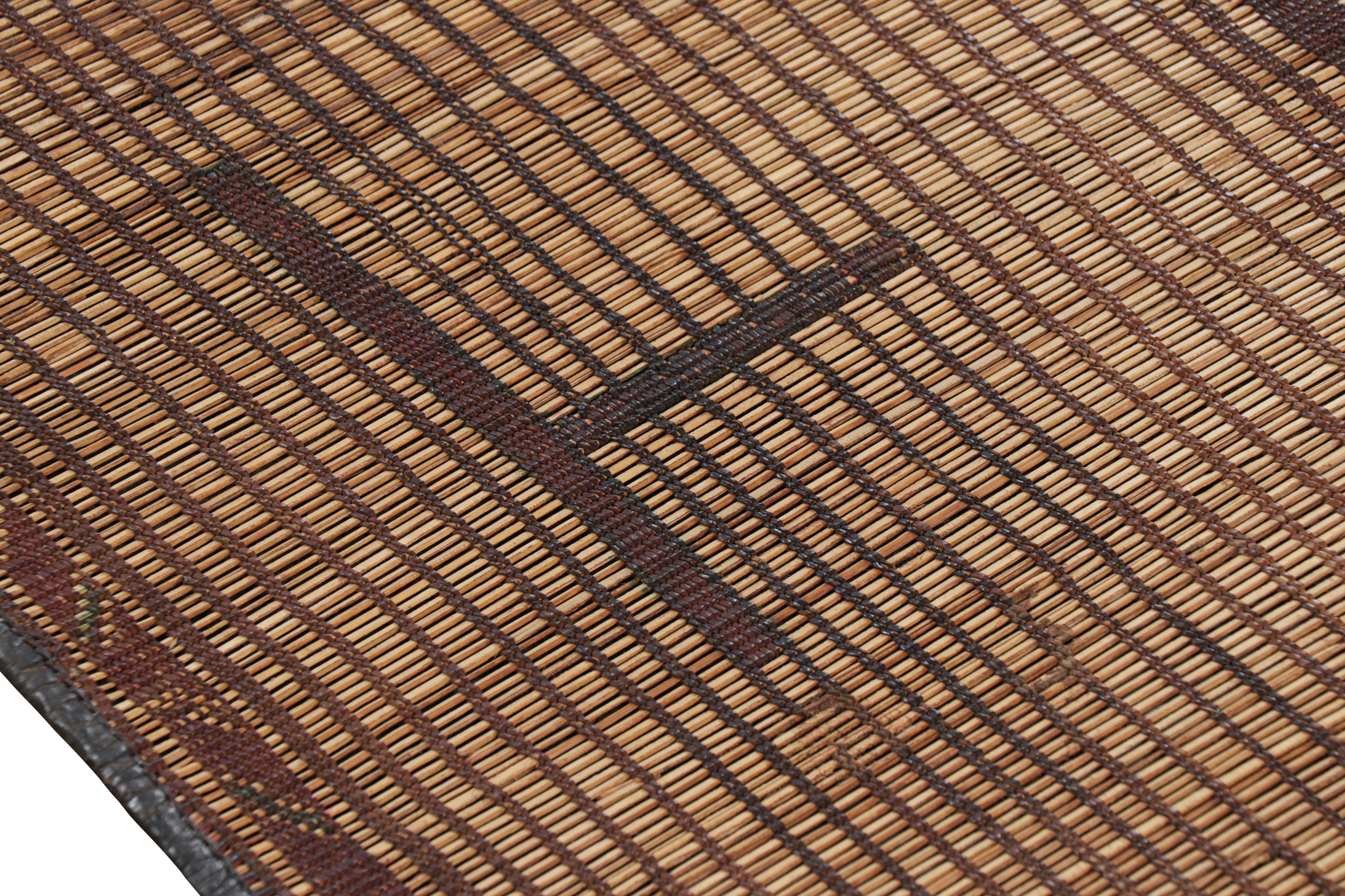 Leather Vintage Moroccan Tuareg Mat in Beige, with Geometric Patterns, from Rug & Kilim For Sale
