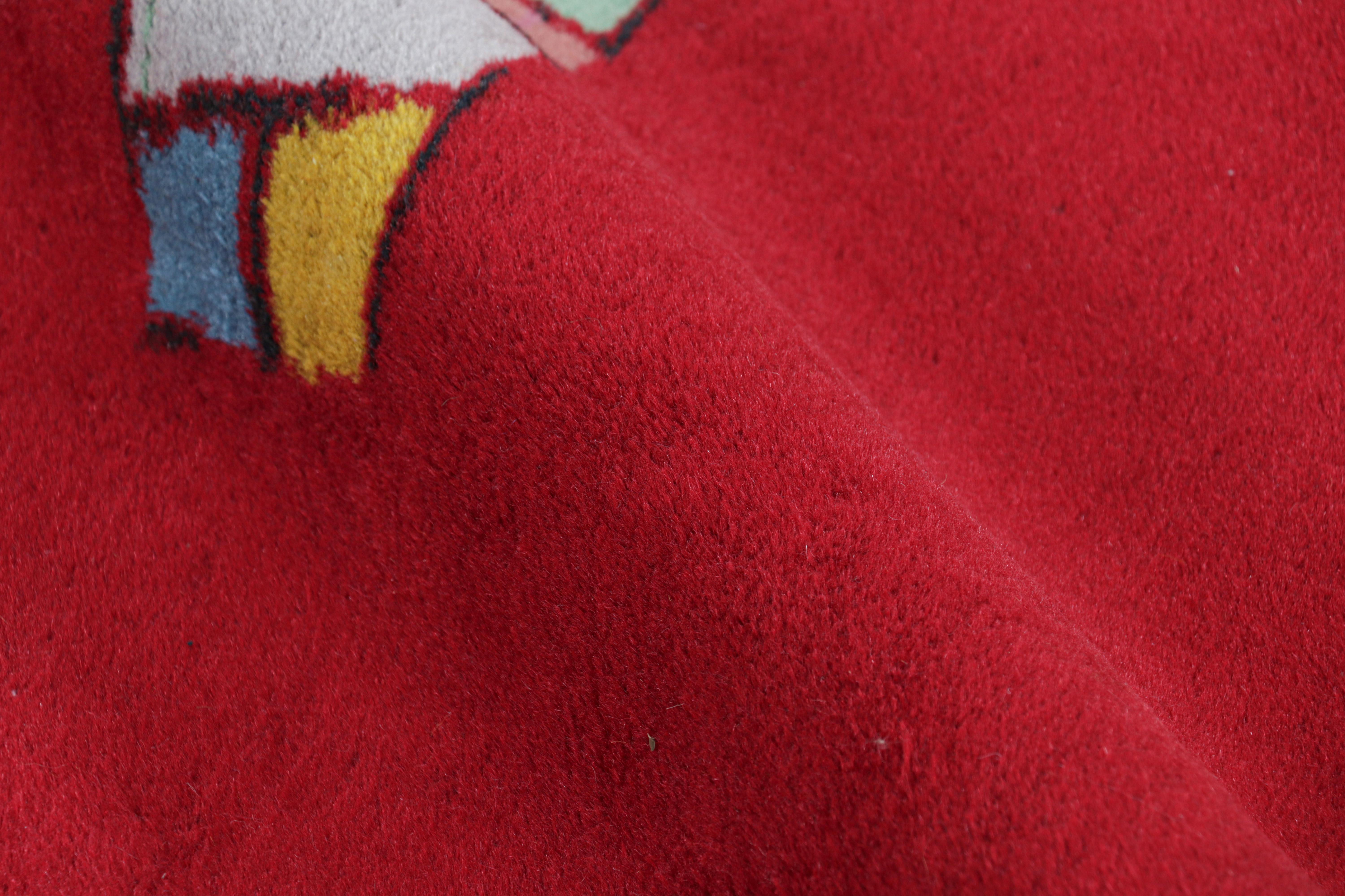 Vintage Zeki Müren Teppich in Rot mit bunten geometrischen Mustern, von Rug & Kilim (Wolle) im Angebot