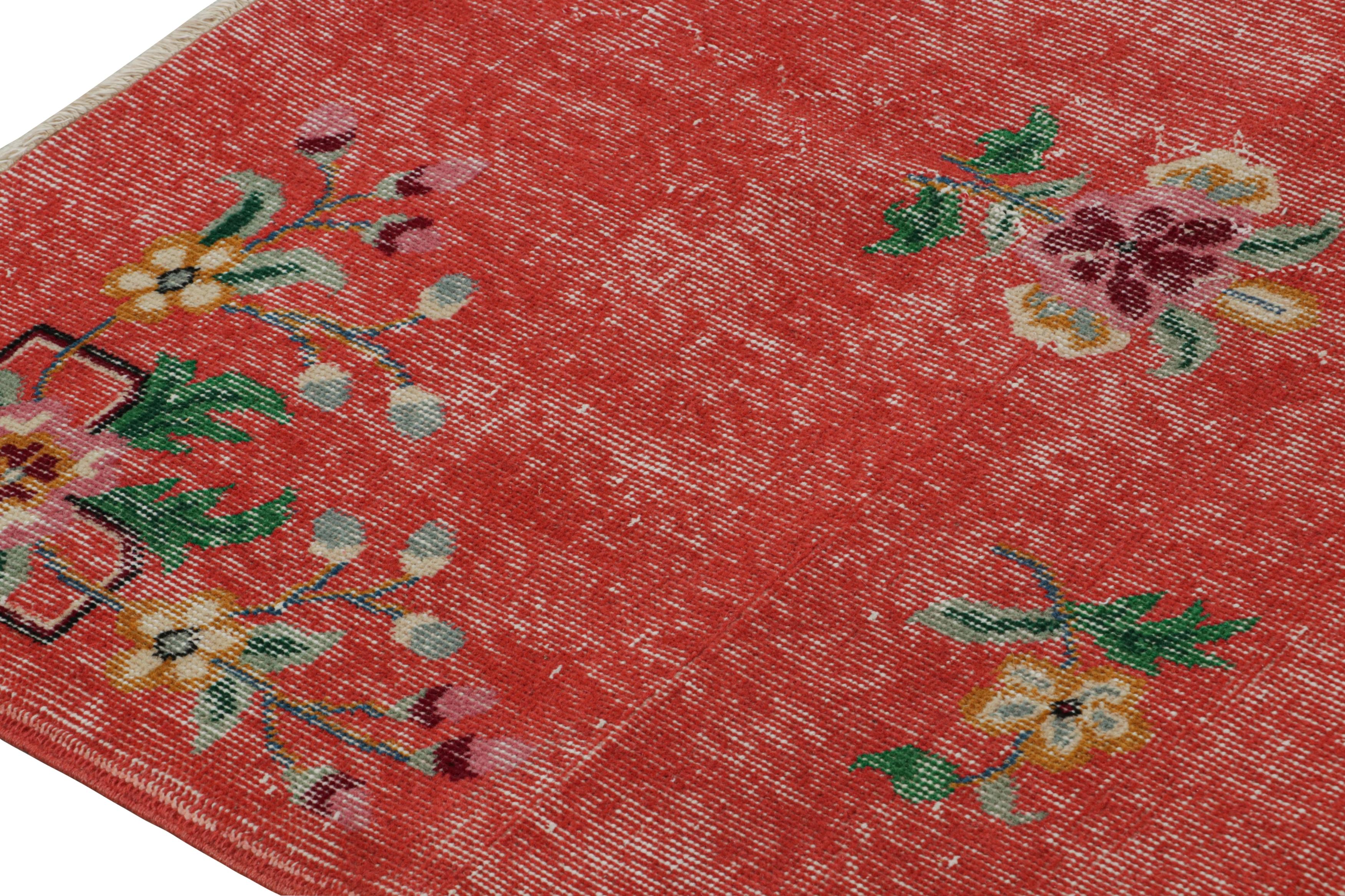 Turkish Vintage Zeki Müren Rug in Red with Floral patterns, from Rug & Kilim For Sale