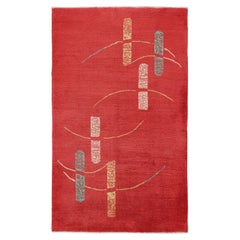 Tappeto Zeki Müren vintage in rosso con motivo geometrico, da Rug & Kilim
