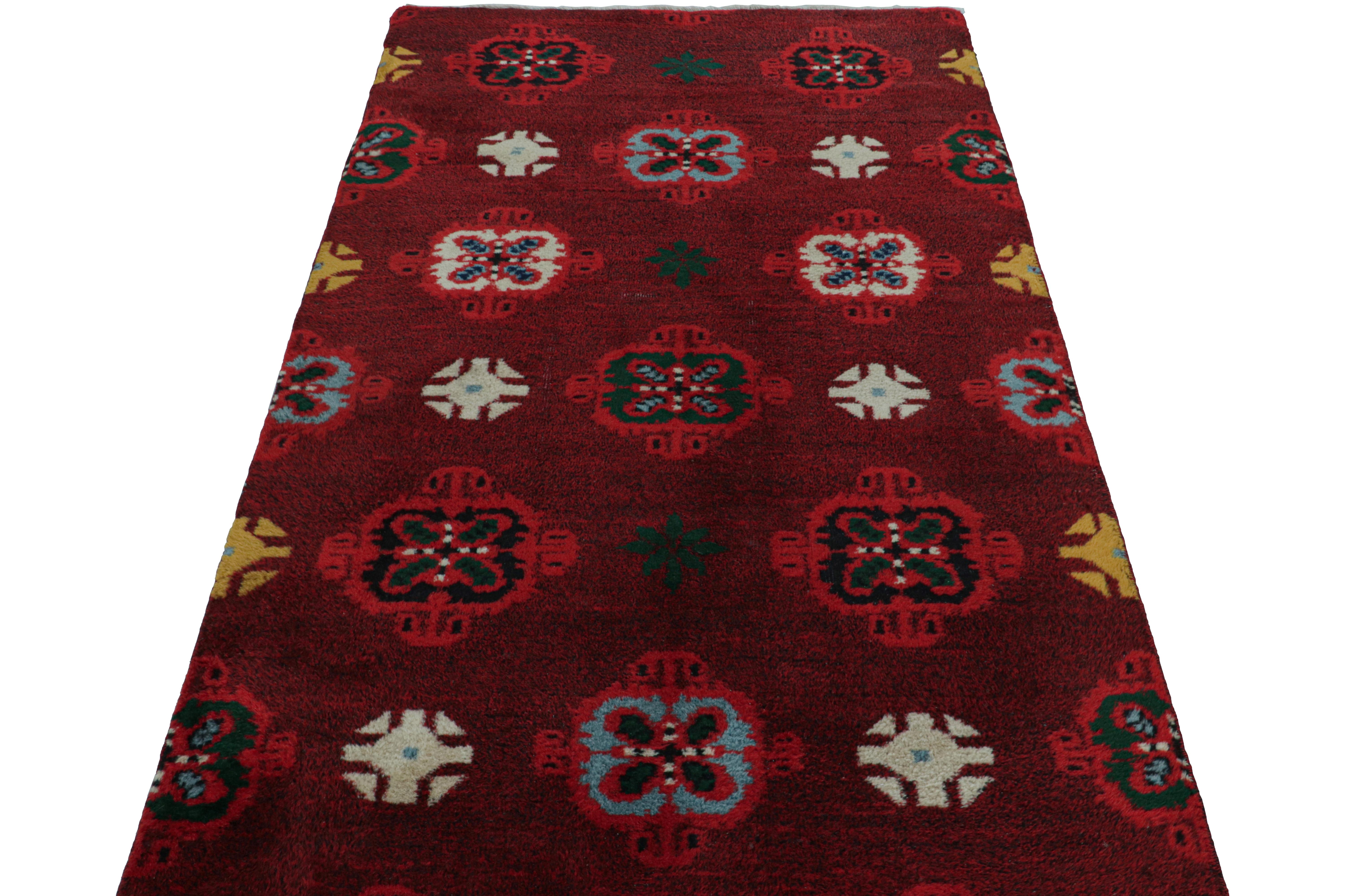 Turkish Vintage Zeki Müren Rug in Red with Geometric Patterns, from Rug & Kilim For Sale