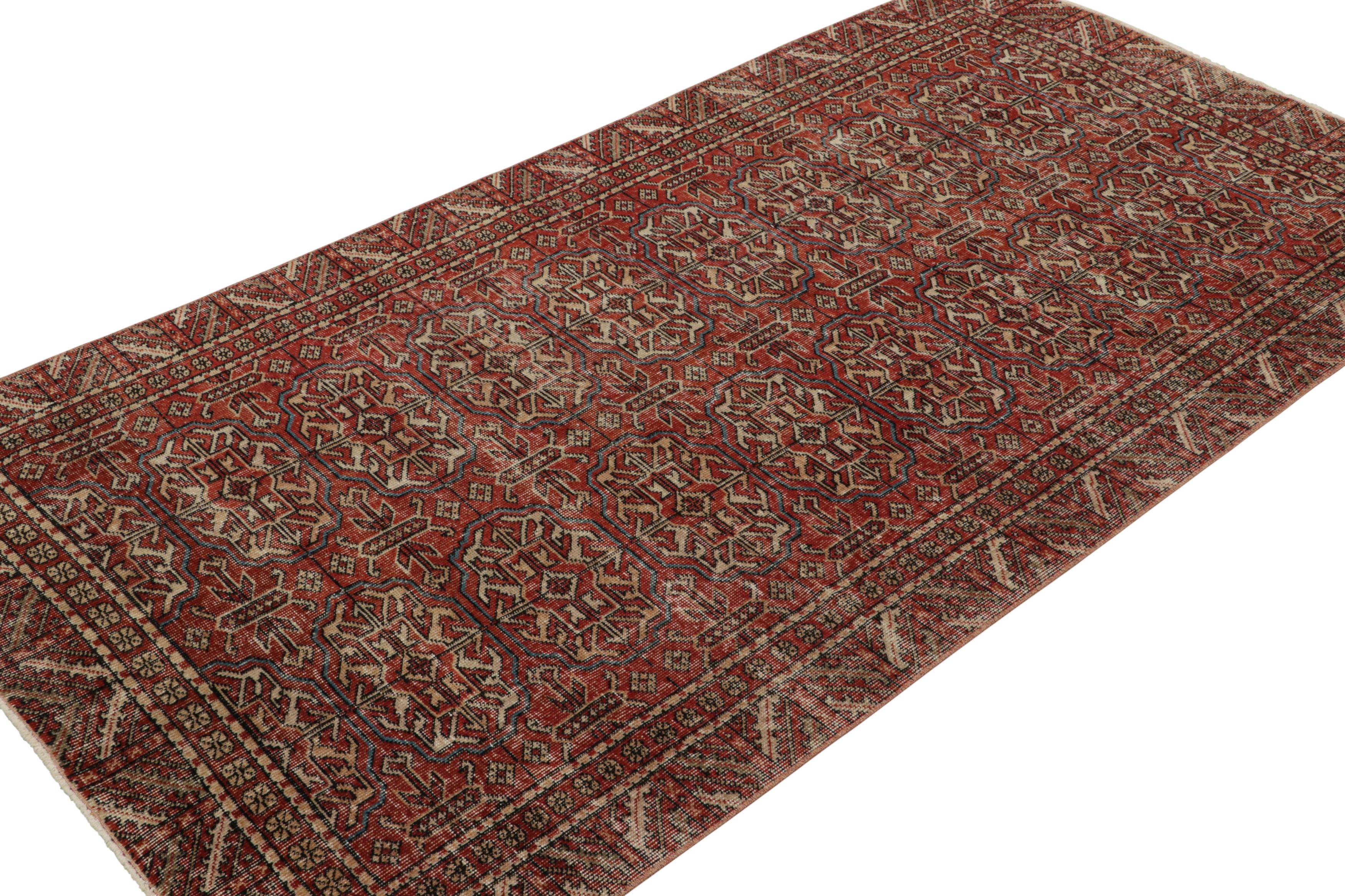 Hand-knotted in wool, circa 1960 - 1970, this 4x8 vintage Müren tribal rug is an exciting new addition to Rug & Kilim Mid-century Pasha Collection. Its design is believed to be one of the many rare works of Mid-Century atelier Zeki Müren. 

On the