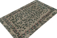 Vintage Zeki Müren Rug in Taupe and Forest Green Floral Patterns, by Rug & Kilim
