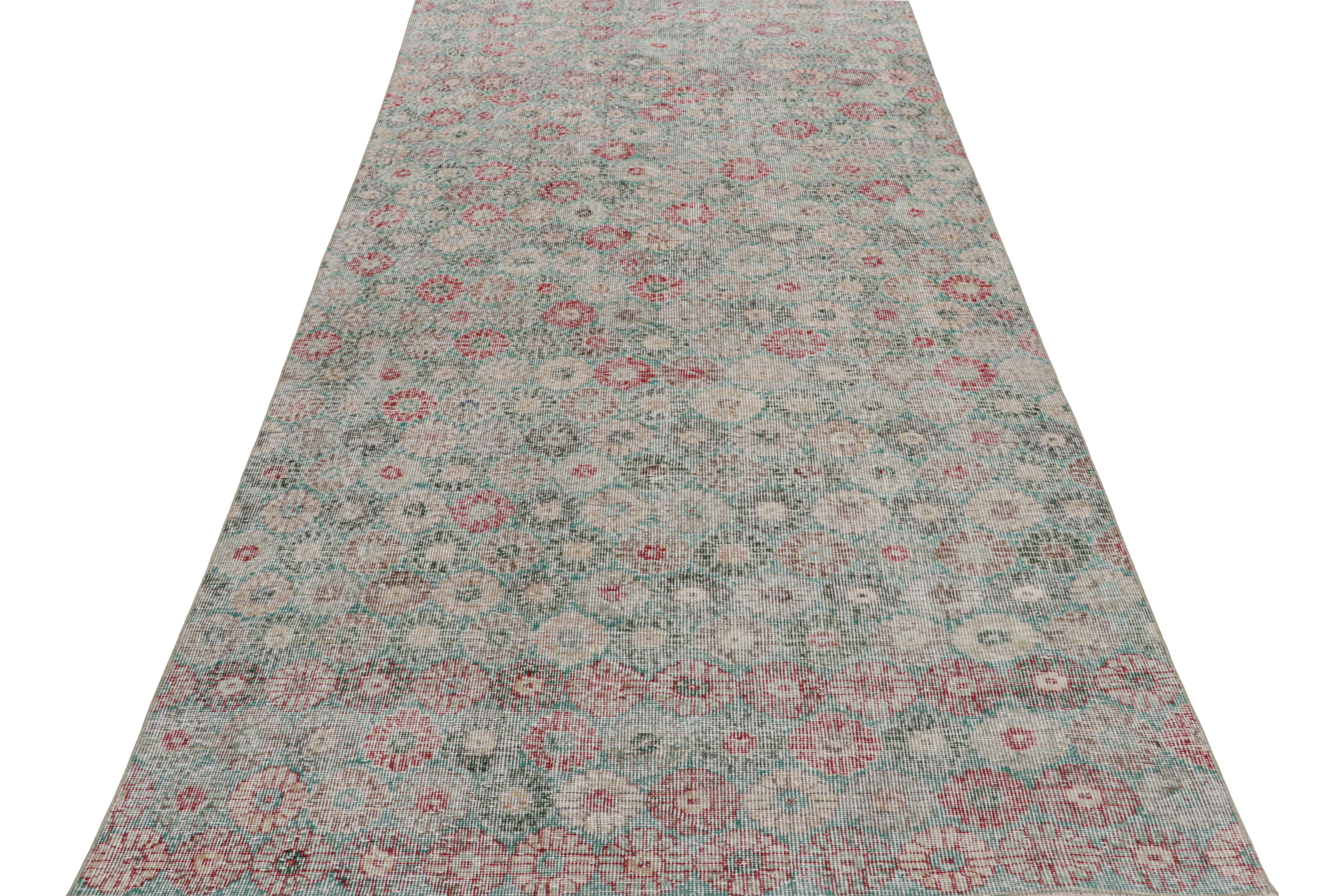 Turkish Vintage Zeki Müren Rug in Teal with Colorful Floral Patterns, from Rug & Kilim For Sale