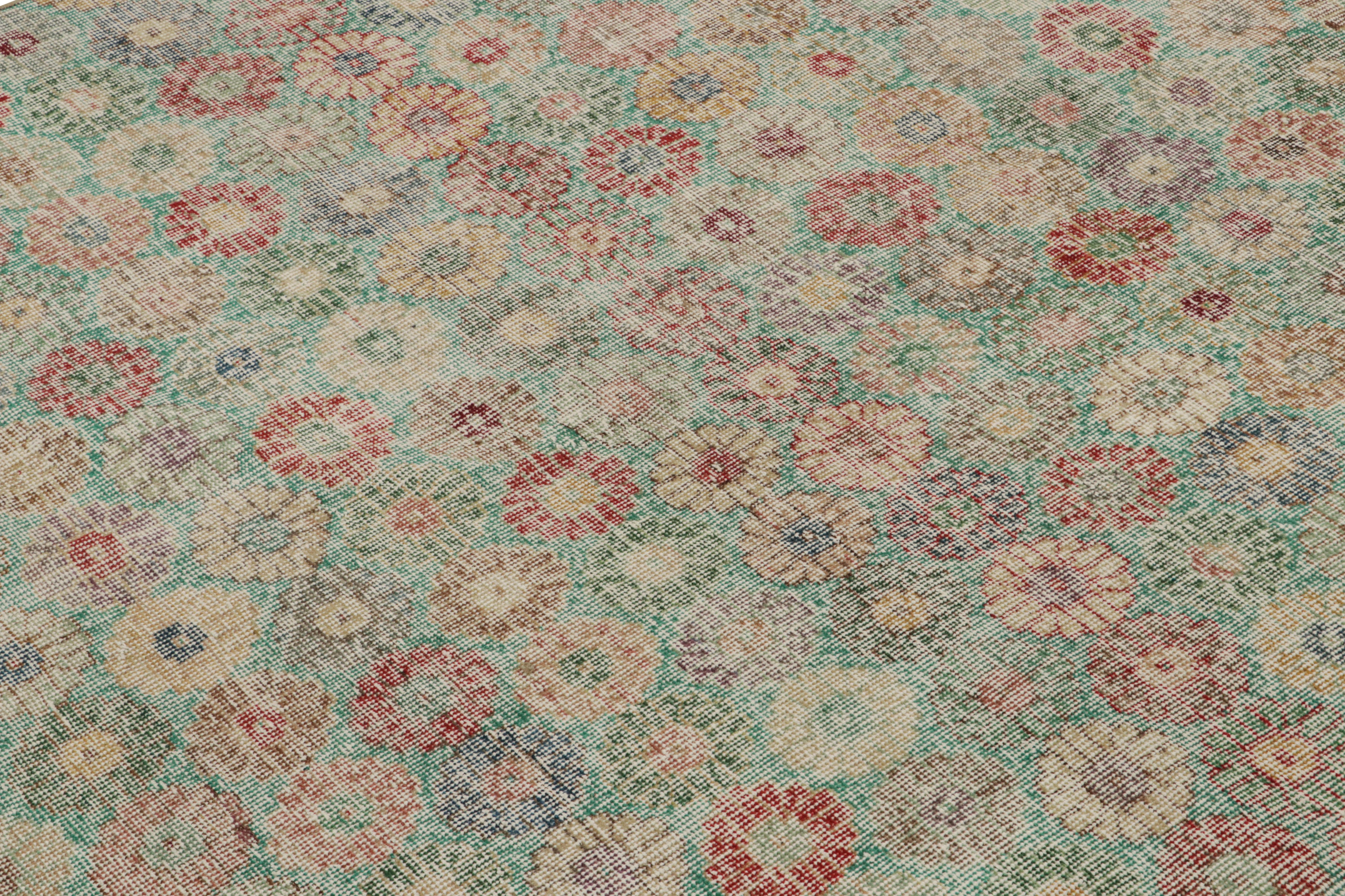 Hand-Knotted Vintage Zeki Müren Rug in Teal with Colorful Floral Patterns, from Rug & Kilim For Sale