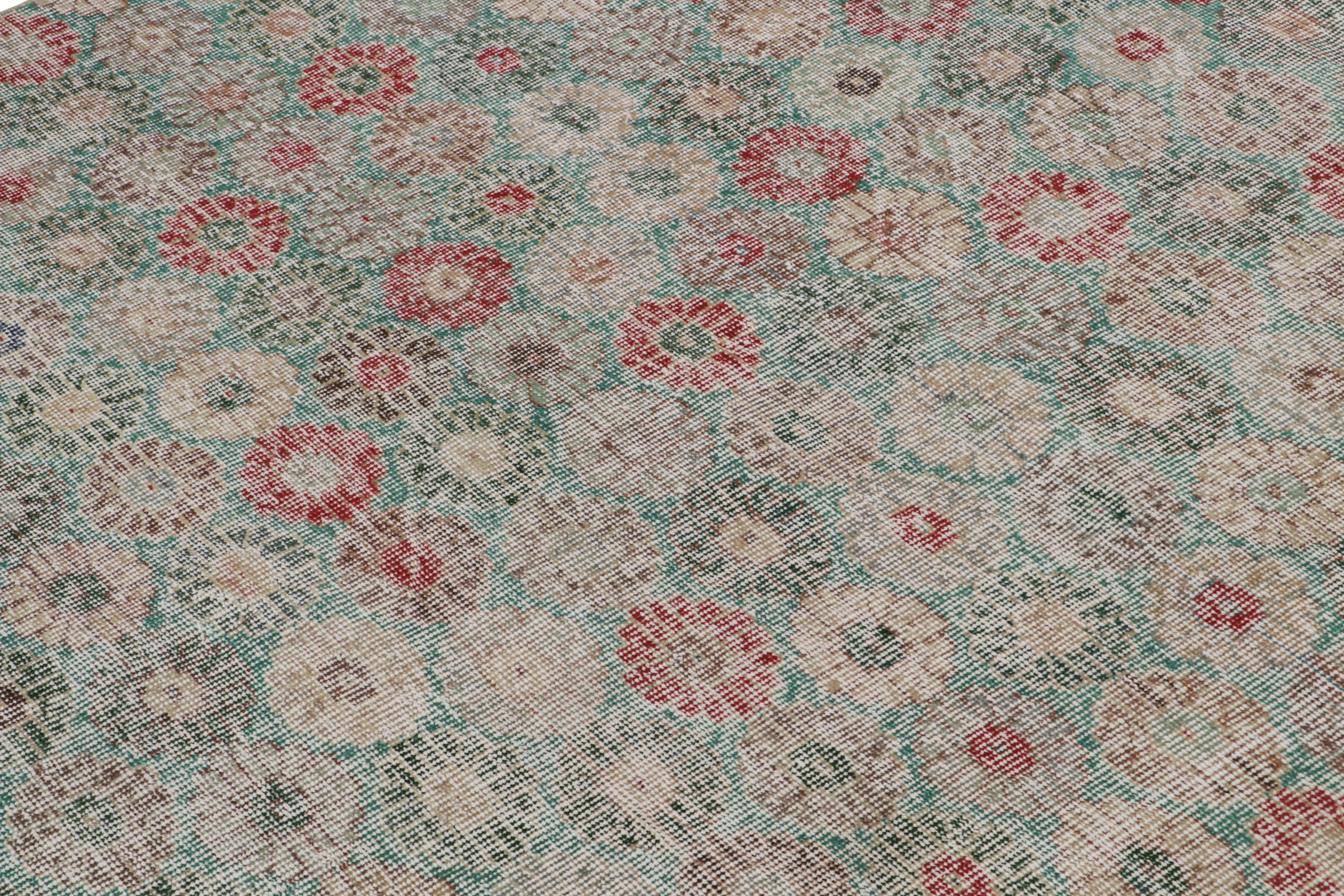 Hand-Knotted Vintage Zeki Müren Rug in Teal with Colorful Floral Patterns, from Rug & Kilim For Sale