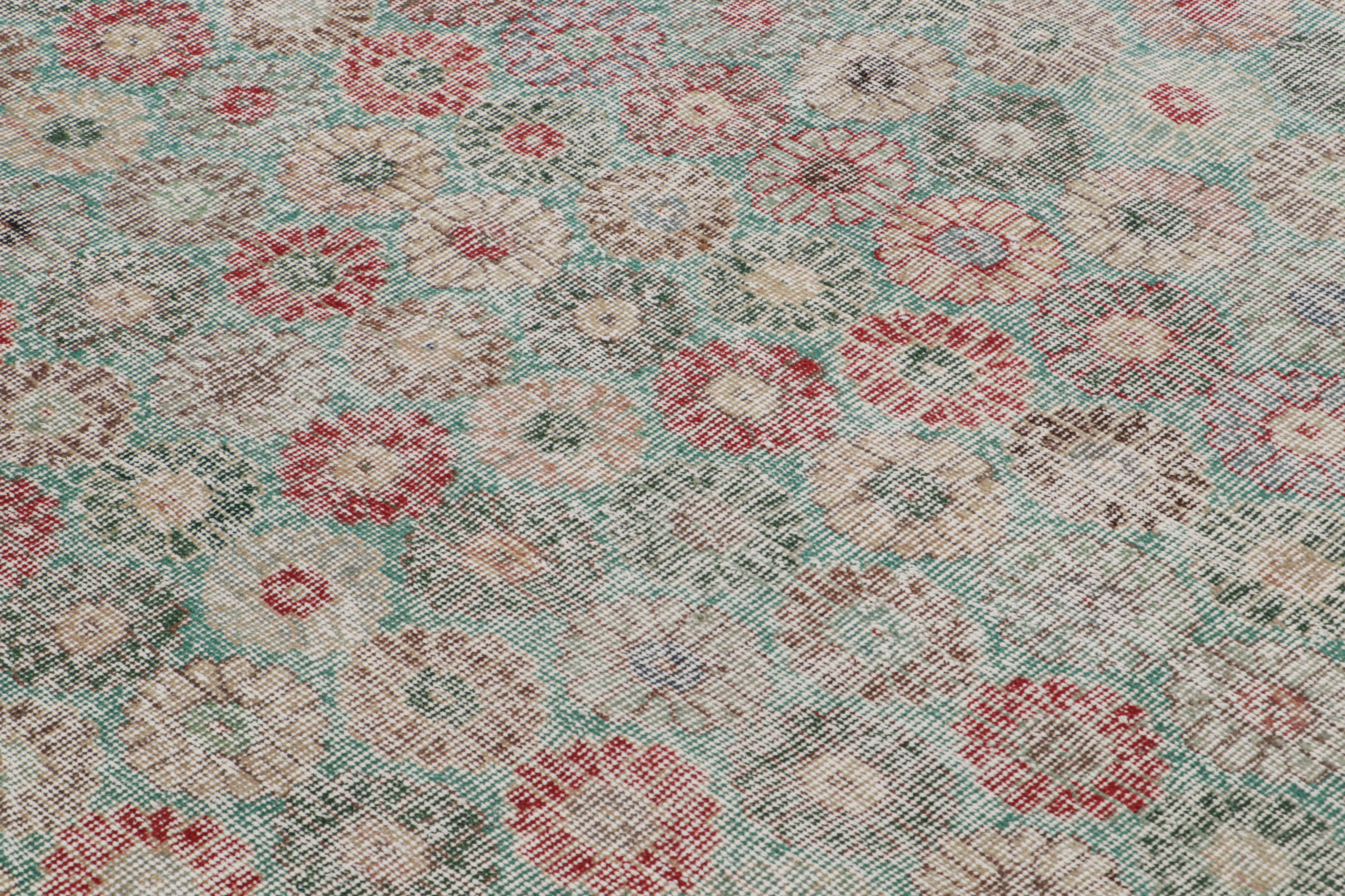 Vintage Zeki Müren Rug in Teal with Colorful Floral Patterns, from Rug & Kilim In Good Condition For Sale In Long Island City, NY