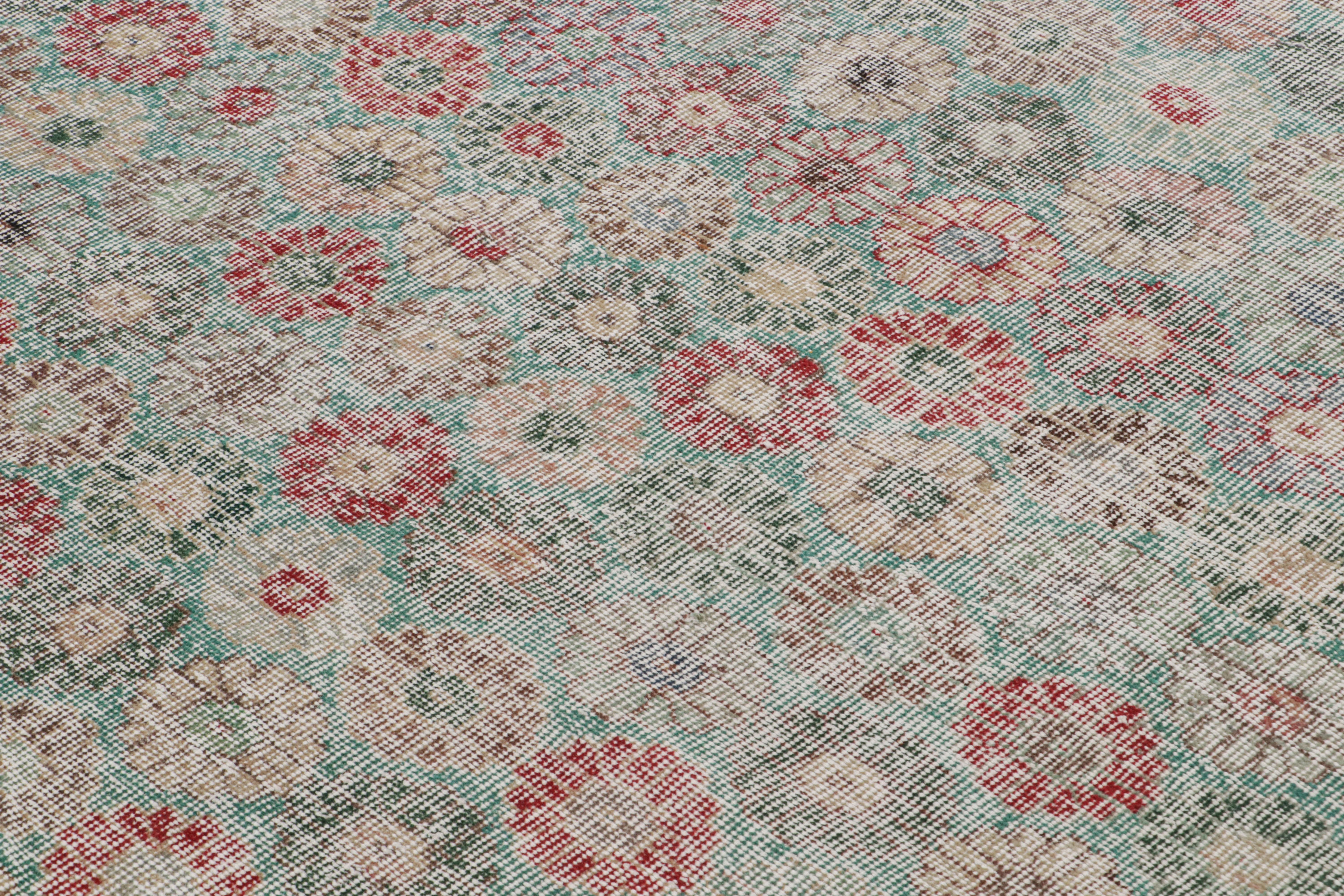 Vintage Zeki Müren Teppich in Teal mit bunten Blumenmustern, von Rug & Kilim im Zustand „Gut“ im Angebot in Long Island City, NY