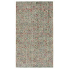 Vintage Zeki Müren Rug in Teal with Colorful Floral Patterns, from Rug & Kilim