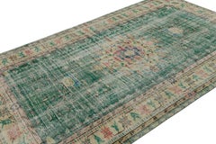 Vintage Zeki Müren Rug in Teal with Floral Medallion, from Rug & Kilim