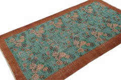 Vintage Zeki Muren rug in Teal, with floral patterns, from Rug & Kilim